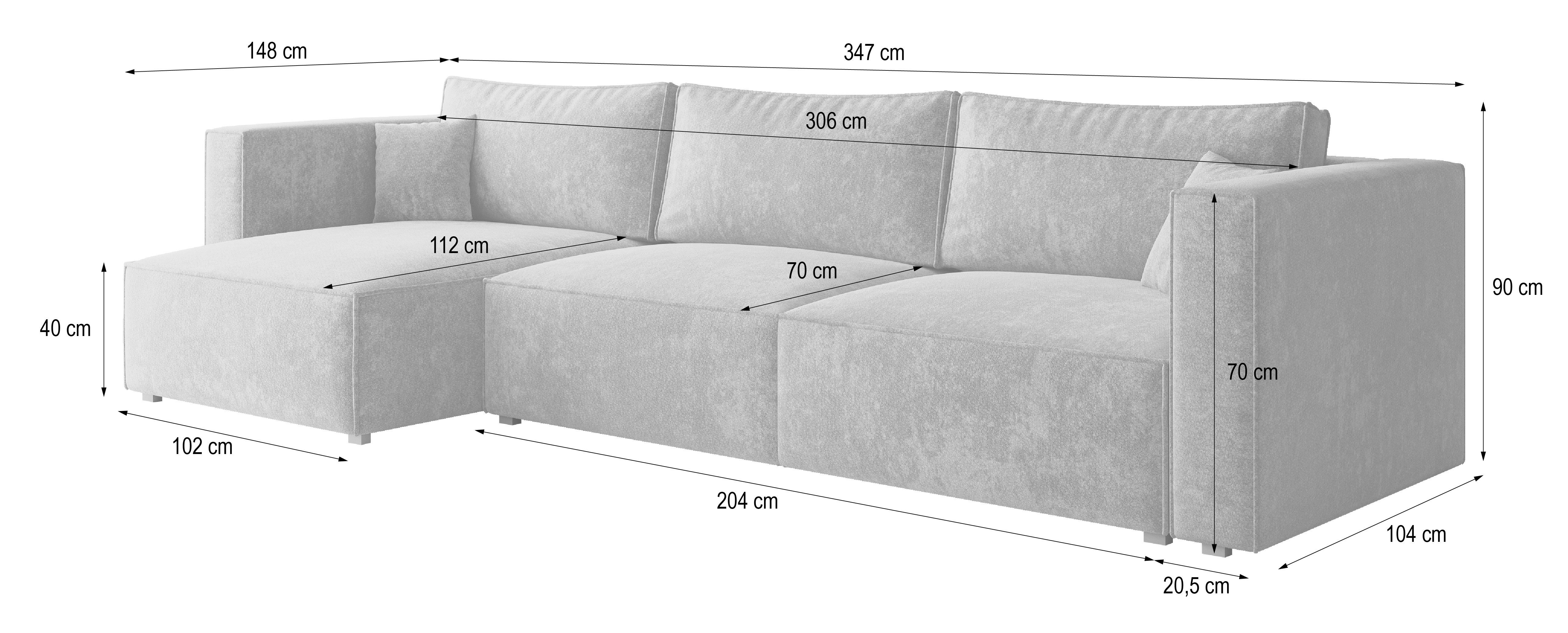 Masseno Ecksofa TOLMO mit Schlaffunktion L-Form, Sofa mit Bettkasten
