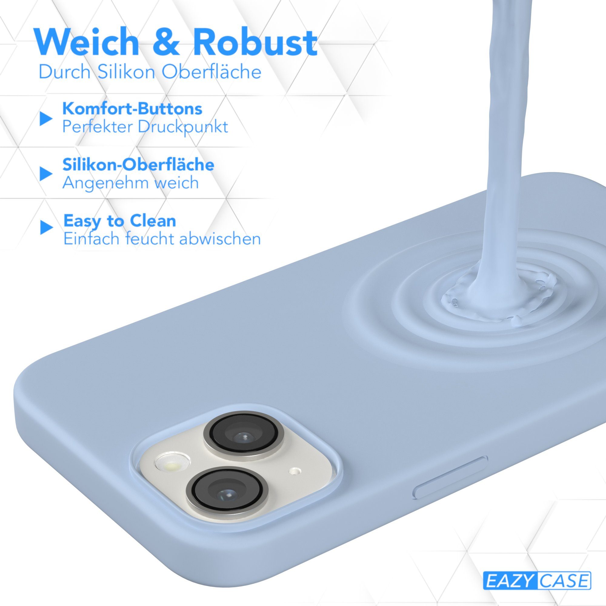 EAZY CASE Handyhülle Premium Silikon Case für Apple iPhone 14 6,1 Zoll, Slimcover mit Displayschutz Hülle Bumper Case kratzfest Etui Hellblau – Bild 4 von 5