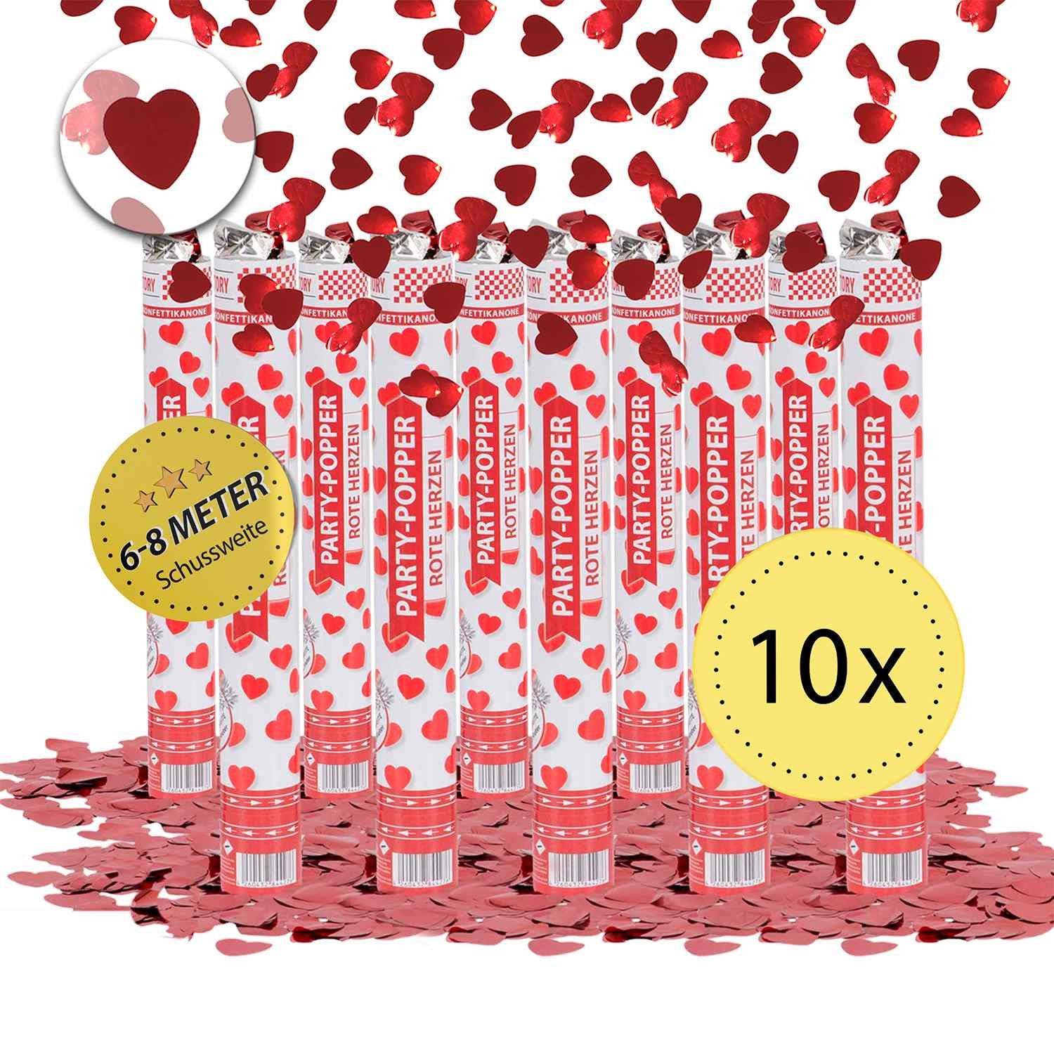 Party Factory Konfetti Party Popper 40cm Rote Herzen Konfetti 10er Set Valentinstag Deko