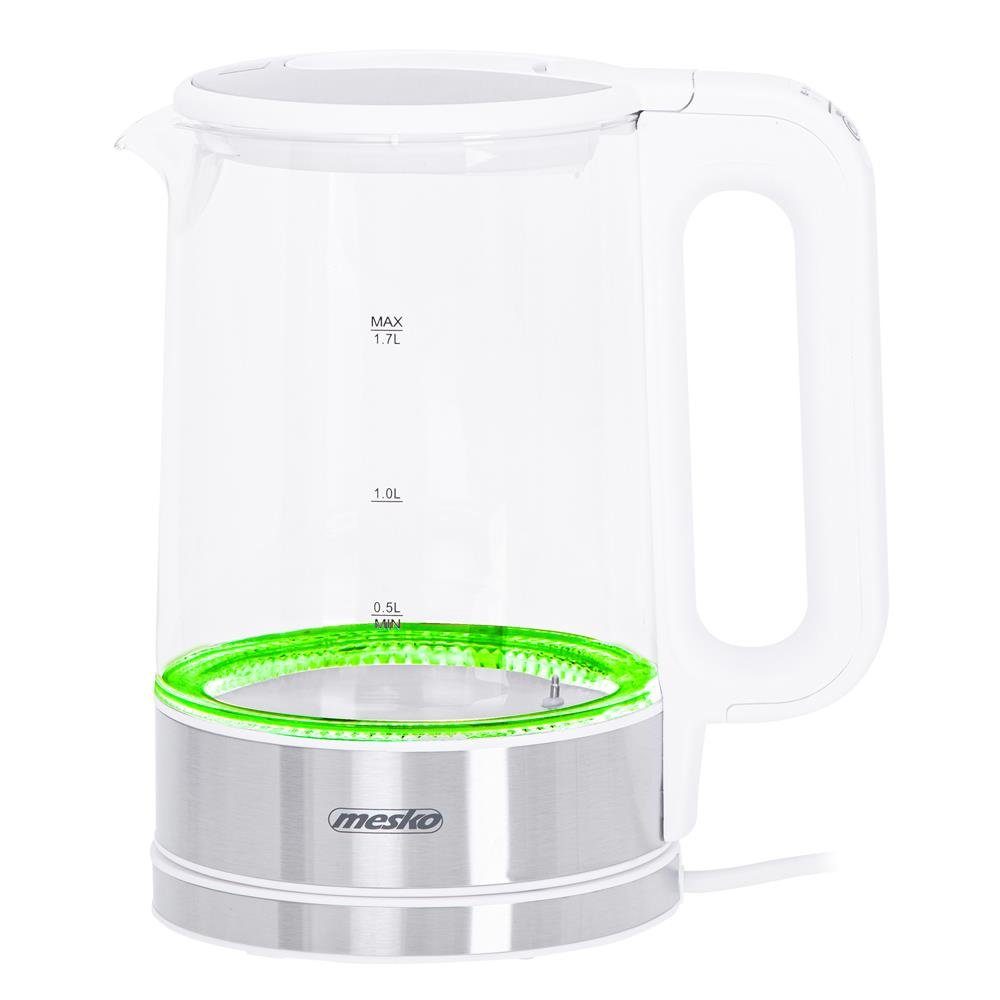 Mesko Wasserkocher MS 1301W 1,7 Liter, Glaskessel mit LED-Beleuchtung Edelstahl/Weiß