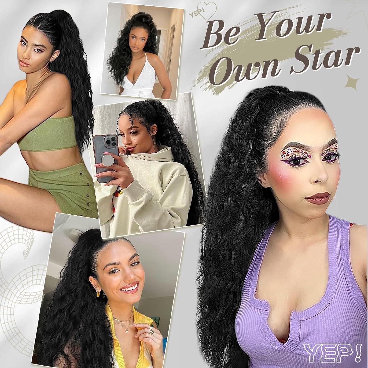 LuxusKollektion Kunsthaar-Extension Pferdeschwanz Verlängerung 45 cm Lockige Wellige Natürlich Synthetisch