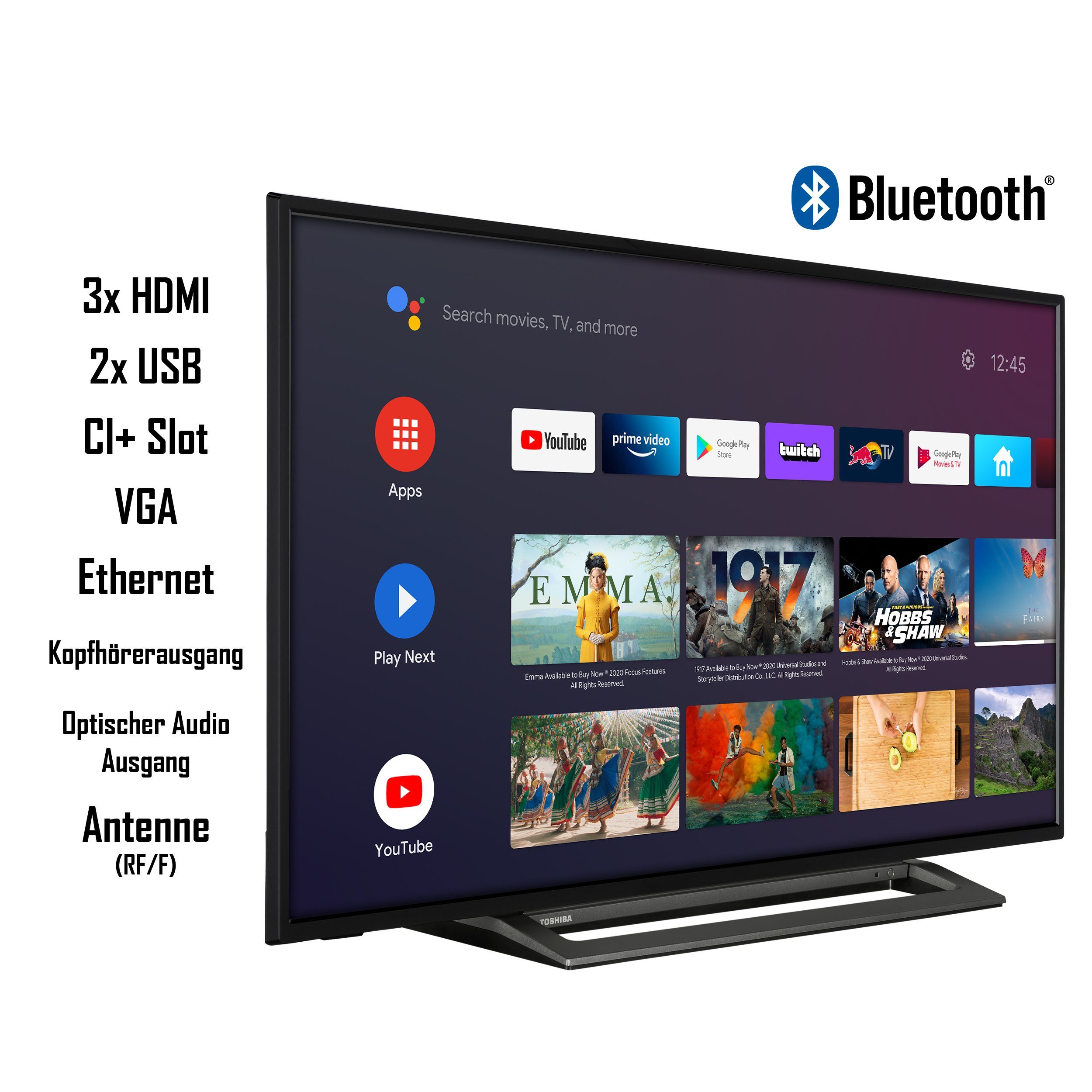 Full TV, PVR-ready) Fernseher Android Store, Assistant, LCD-LED Triple-Tuner, Google (108 Zoll, cm/43 HD, Play Toshiba 43LA3B63DGW