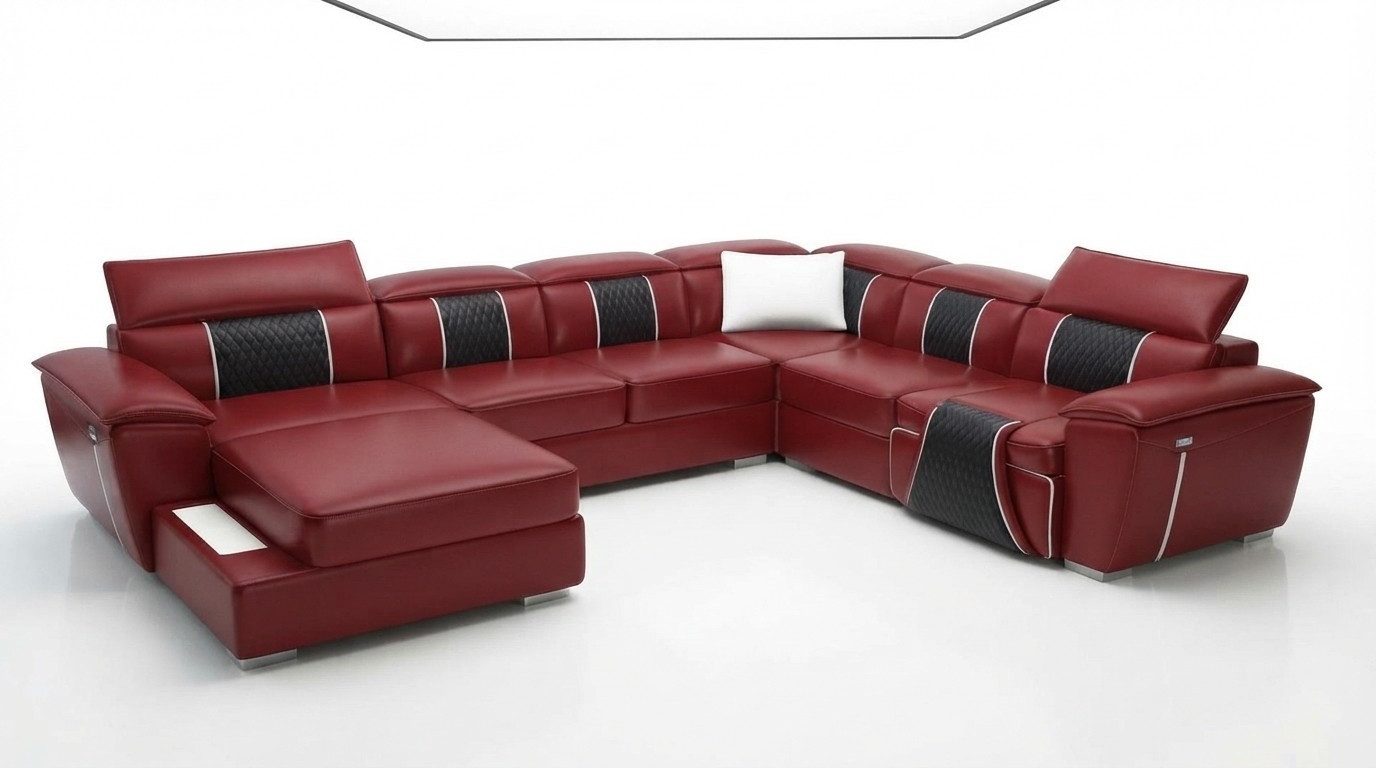 Xlmoebel Ecksofa U-Form Sofa aus Leder und Stoff in modernem Design, U-Form Ecksofa, Hergestellt in Europa