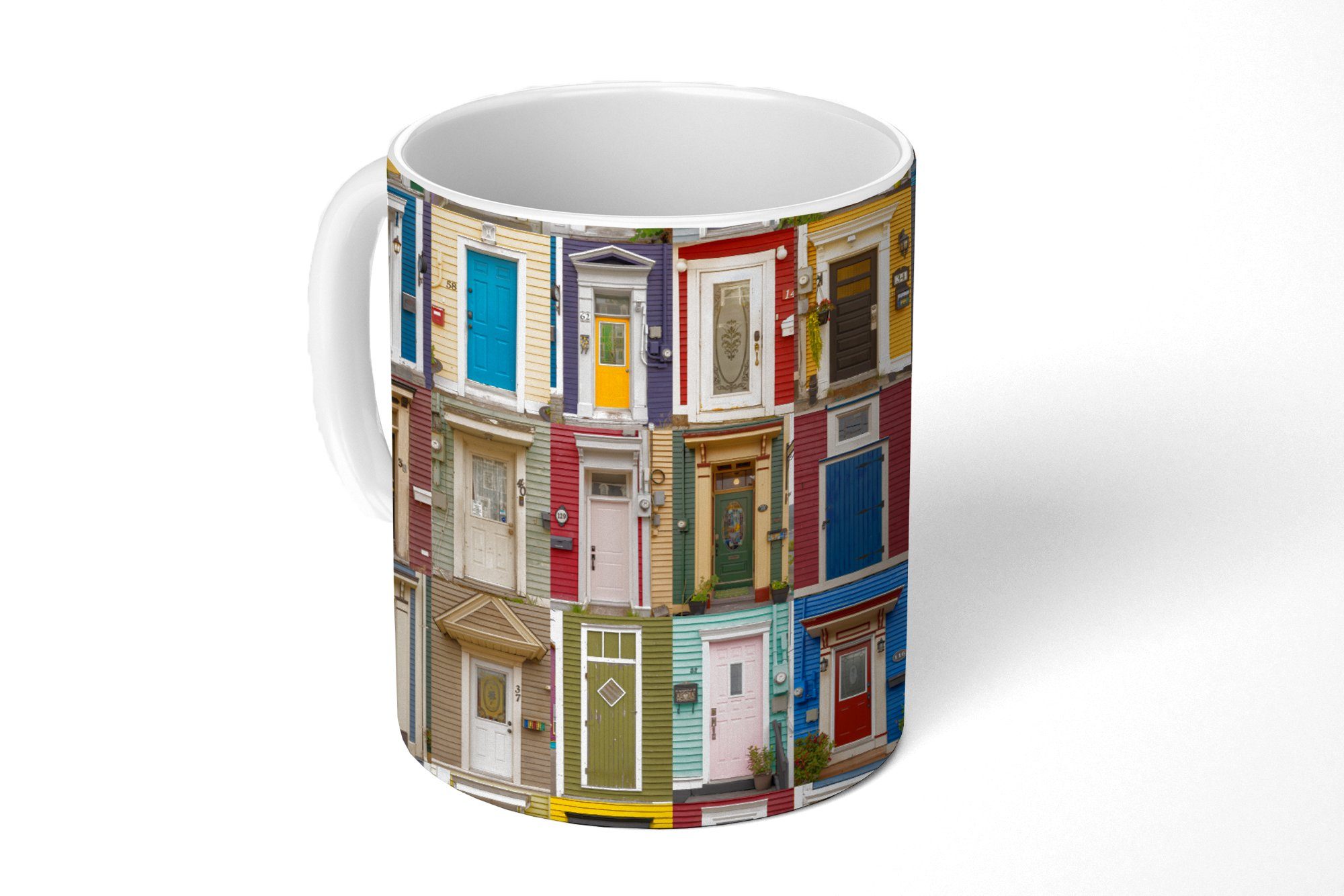 MuchoWow Tasse Türen - Bunt - Collage - Architektur, Keramik, Kaffeetassen, Teetasse, Becher, Teetasse, Geschenk