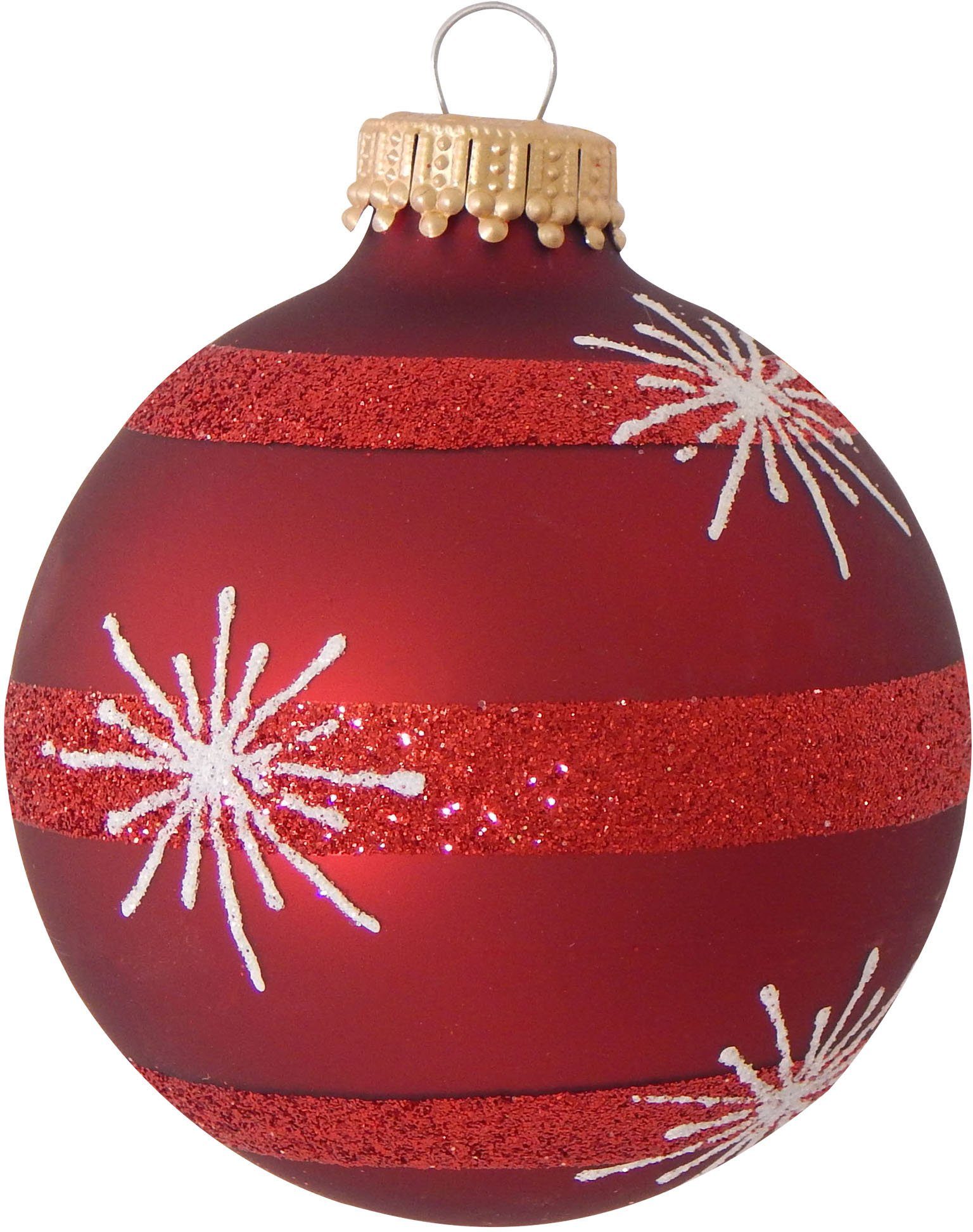 Christbaumschmuck, Glas, St), Glas mit rot, (4 Weihnachtsbaumkugel Sternendekor Weihnachtsdeko Krebs CBK90214, aus Christbaumkugeln Lauscha Glas