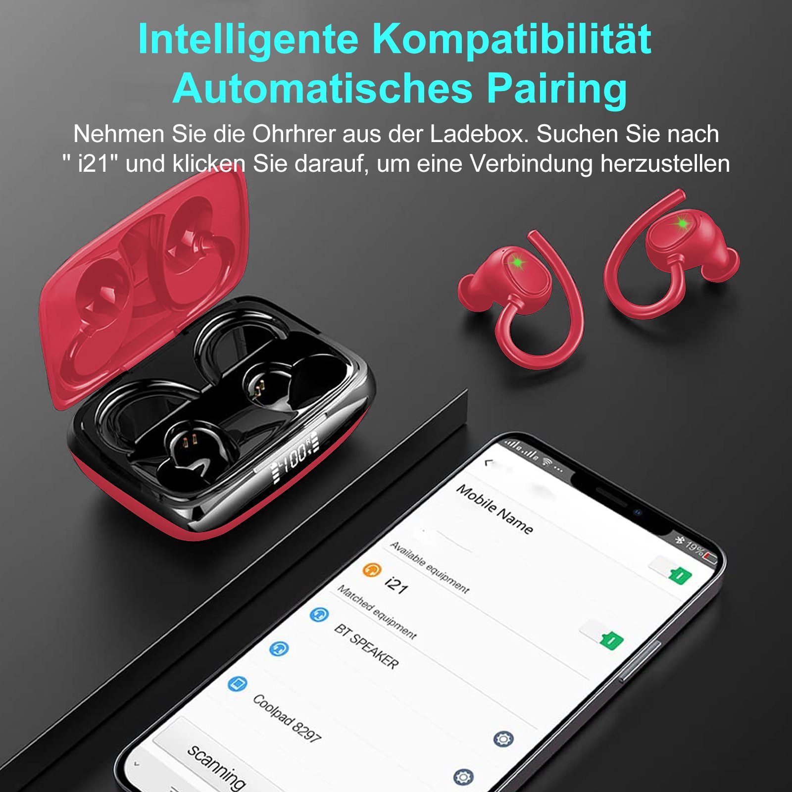 Rosa Sportkopfhörer,IP7 One Earbuds Step Bluetooth Pairing, Immersive Digital (24H 5.3 Bass, mit LED HD In-Ear-Kopfhörer Wasserdicht ENC Anruf Display, 13-mm-Schwingspule) Yuede