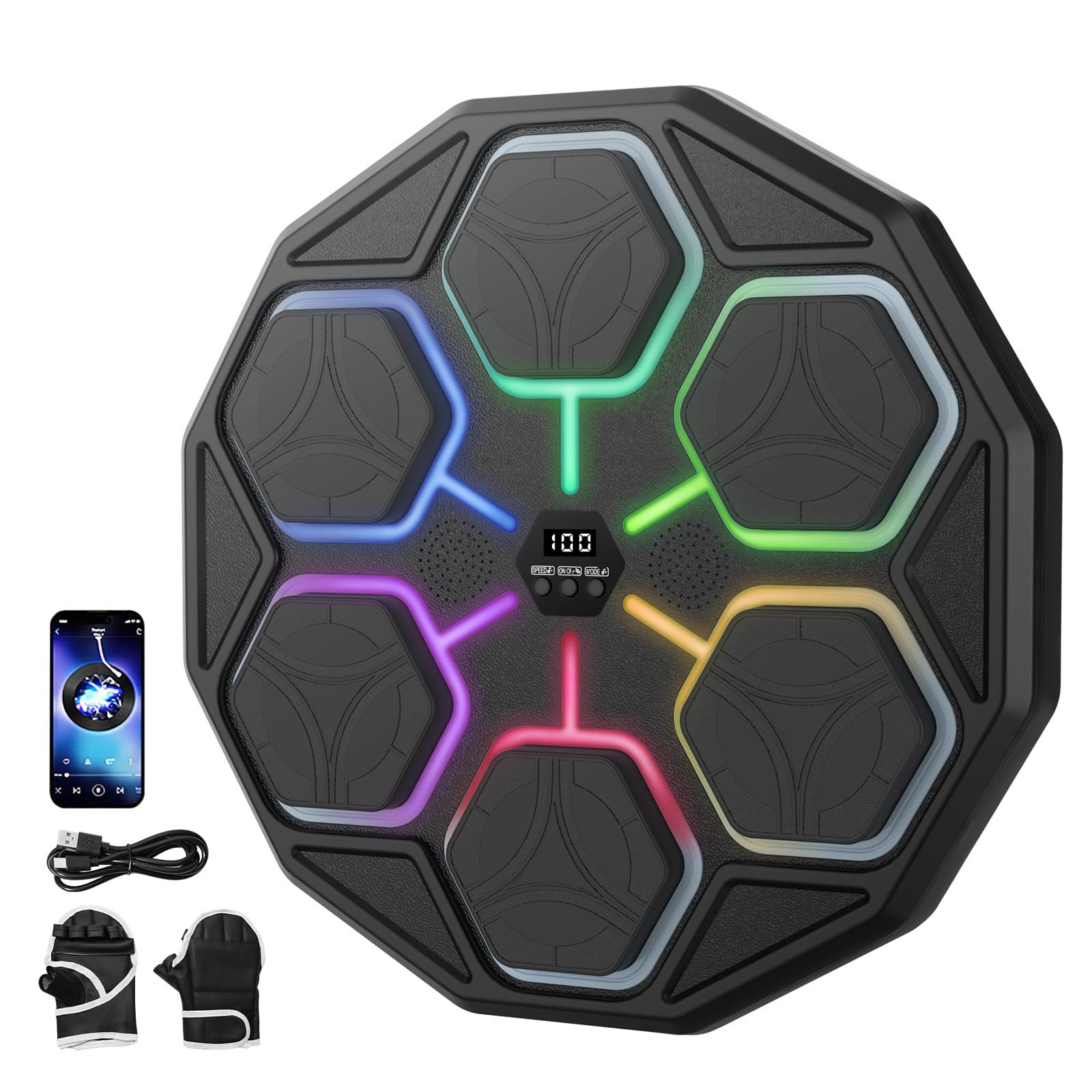 AIBISTAR Boxmaschine Musik Boxmaschine Boxing Machine, Bluetooth, 11 Stufen, 3 Modi, LED, Ideal für Fitness, Abnehmen & Stressabbau