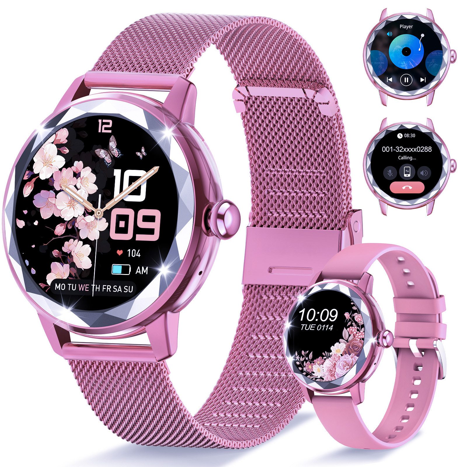 ibettertec Smartwatch Damen, mit Anruffunktion Smartwatch (Fitnessuhr mit Telefonfunktion/WhatsApp Notiz,Smartwatch Fitness Tracker Uhr IP68 Wasserdicht,1.2" HD Voll Touchscreen Fitnessuhr Tracker mit Blutsauerstoff/Pulsmesser/Sportuhr/Schrittzähler/Schlafmonitor Aktivitätstracker usw für iOS/Android Uhren Watch cm)