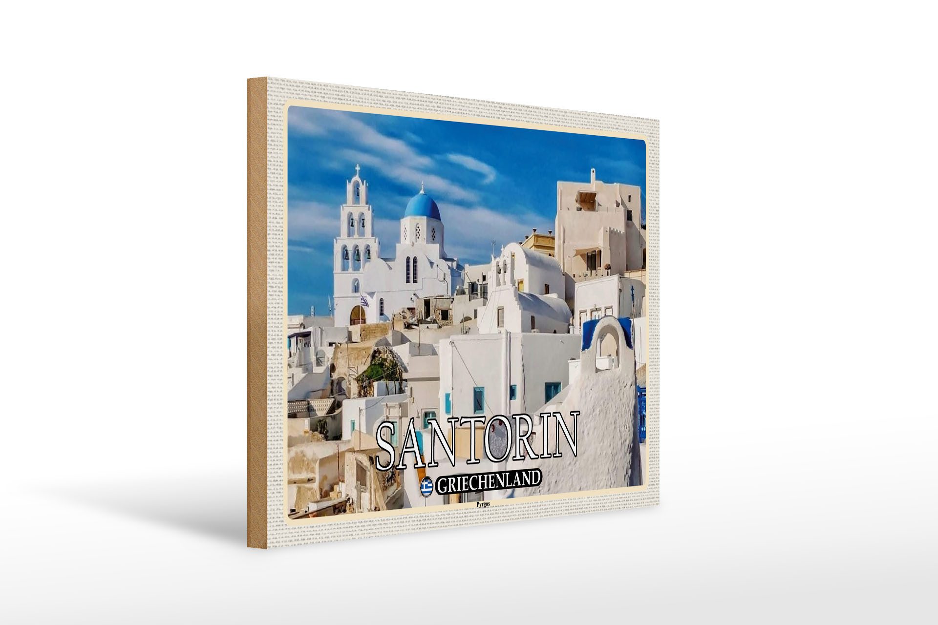 Holzbild Reise 40x30cm Santorin Griechenland Pyrgos Dorf
