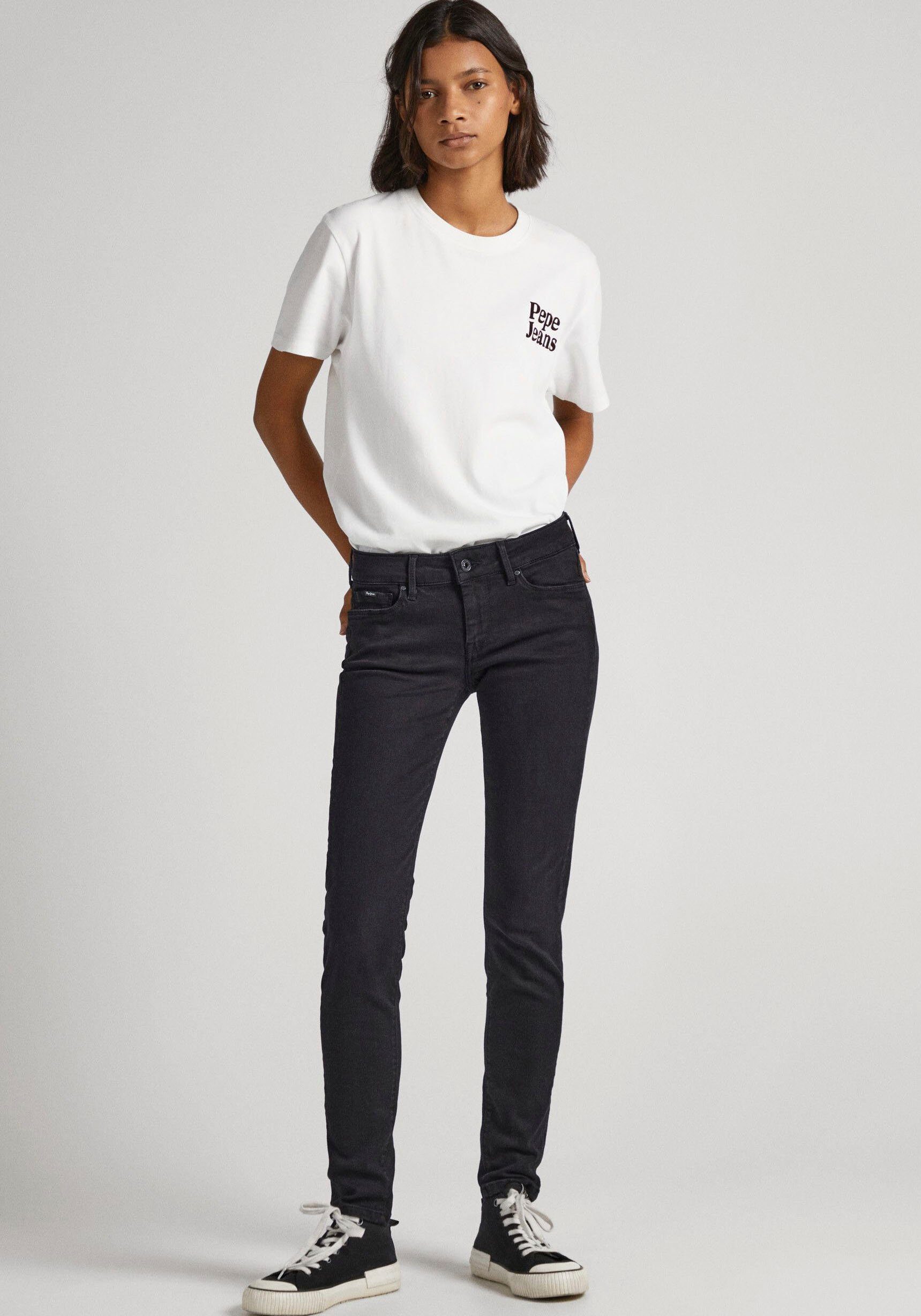 Pepe Jeans Skinny-fit-Jeans und black 5-Pocket-Stil Bund SOHO im 1-Knopf mit Stretch-Anteil