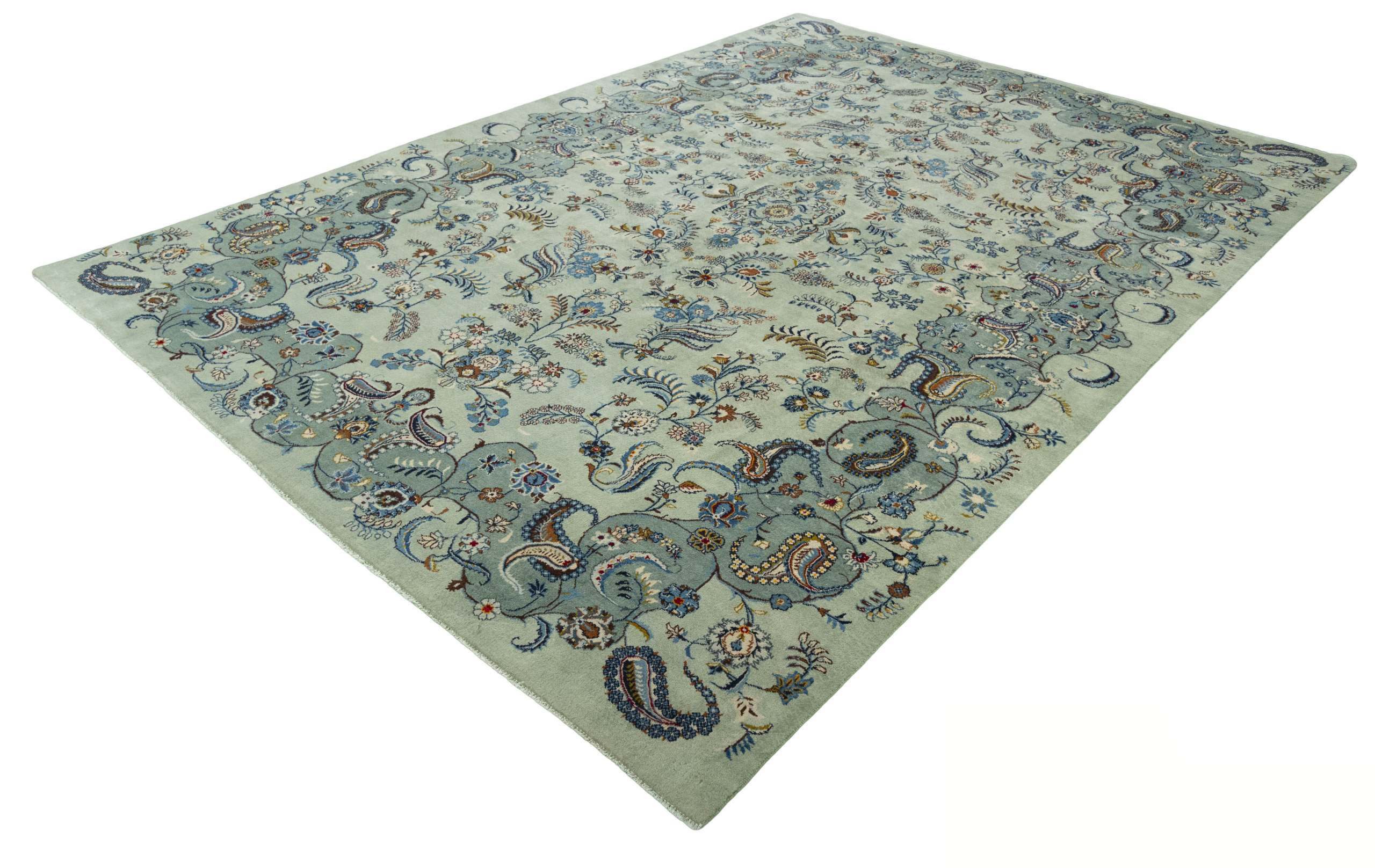 CABBEL Orientteppich 406x286 cm Perser Kashan Grün Schurwolle Handgeknüpft Klassisch Unikat, rechteckig, Höhe: 8 mm, 100% Schurwolle – weich, pflegeleicht, solide Knüpfdichte