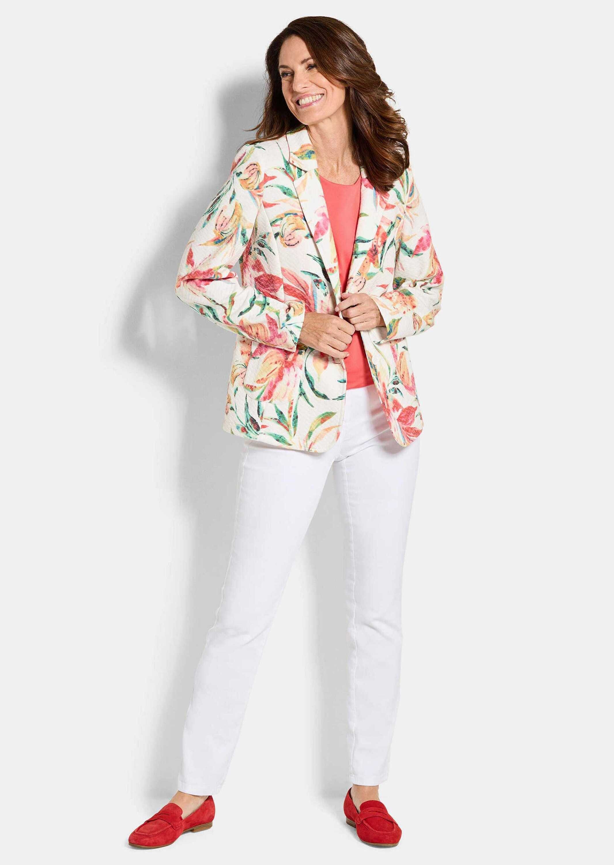 GOLDNER Jerseyblazer Jacquardblazer mit Waffelstruktur Strukturblazer mit Reverskragen, Taschen, Wiener Nähten und Langarm