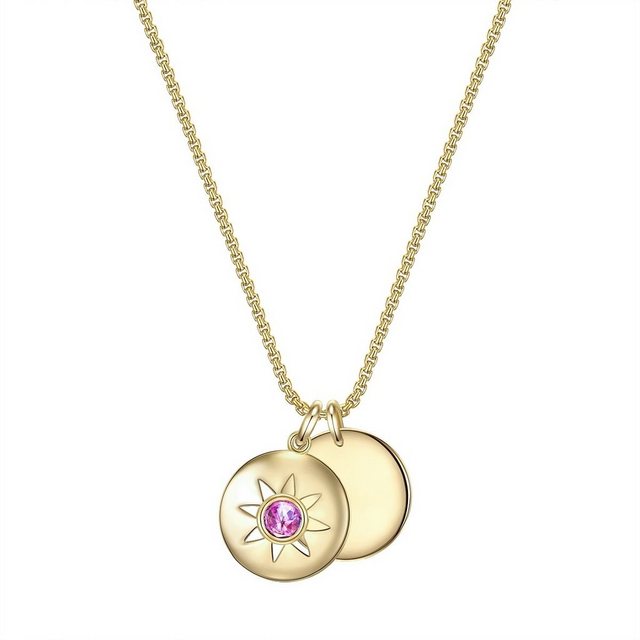 Glanzstücke München Silberkette Sonne gelbgold, Kette mit Anhänger Sterling Silber gelbgold Zirkonia lila
