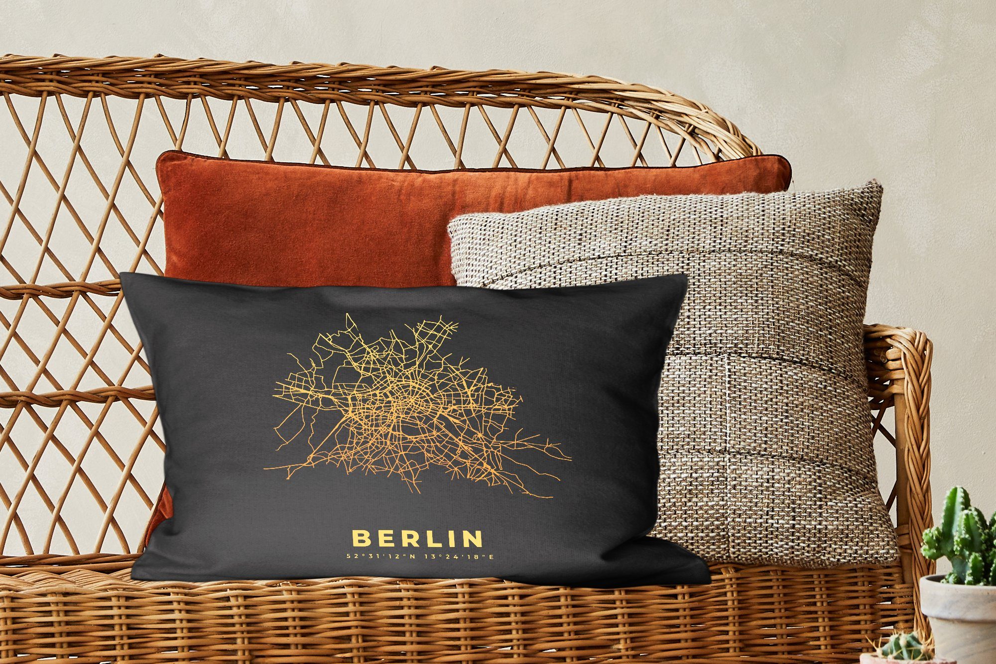Karte, - Dekokissen - Gold Füllung, MuchoWow mit Dekoration, - Karte Wohzimmer Zierkissen, Dekokissen Stadtplan Berlin Schlafzimmer -