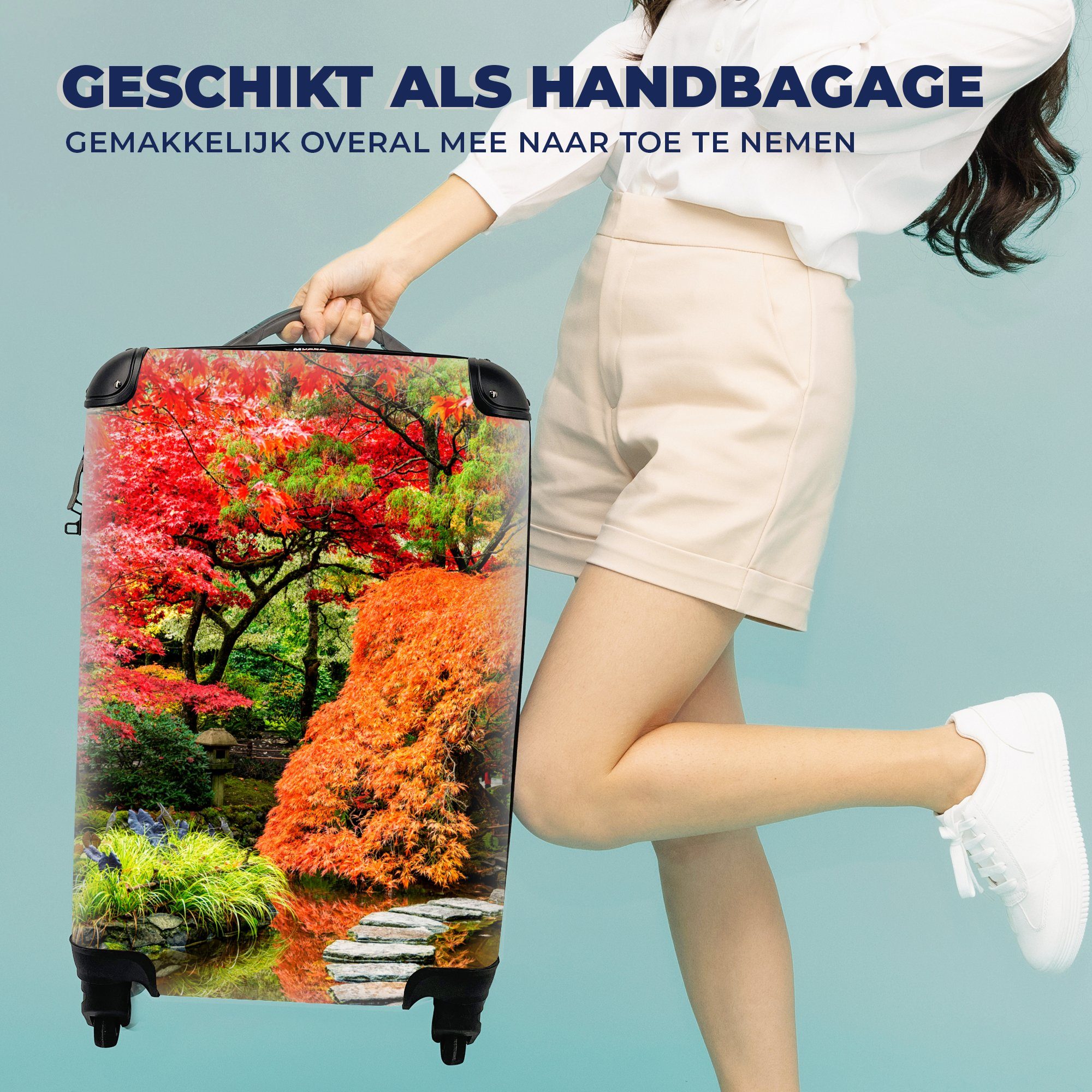 Natur, Rollen, 4 rollen, Ferien, Trolley, Japanisch Handgepäckkoffer Handgepäck Reisekoffer für - Weg - MuchoWow - mit Reisetasche - Bäume Steine