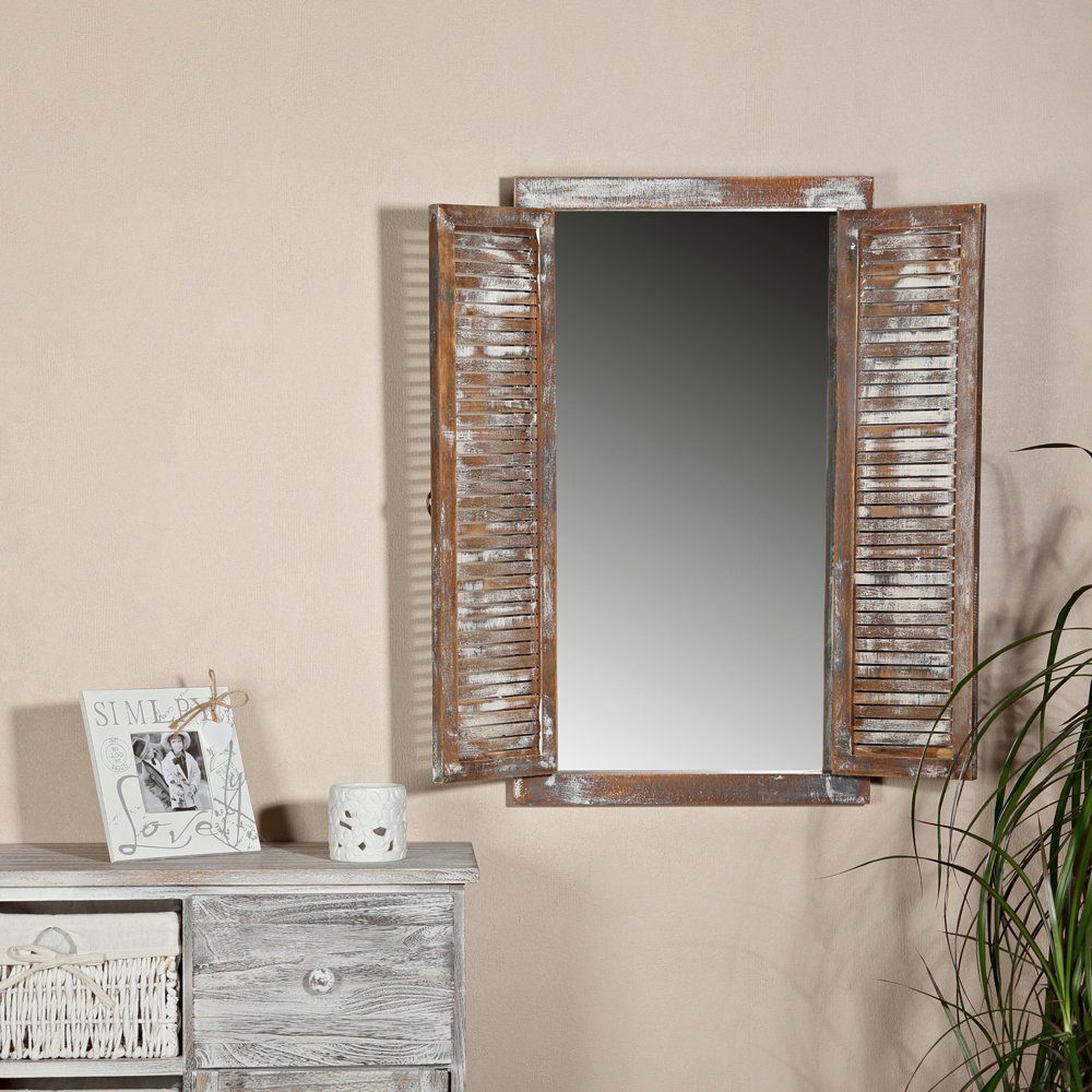 Dekospiegel Shabby Spiegel Wandspiegel Fensterladen Mucola Braun Ablage Braun Braun Weiß | Wandspiegel