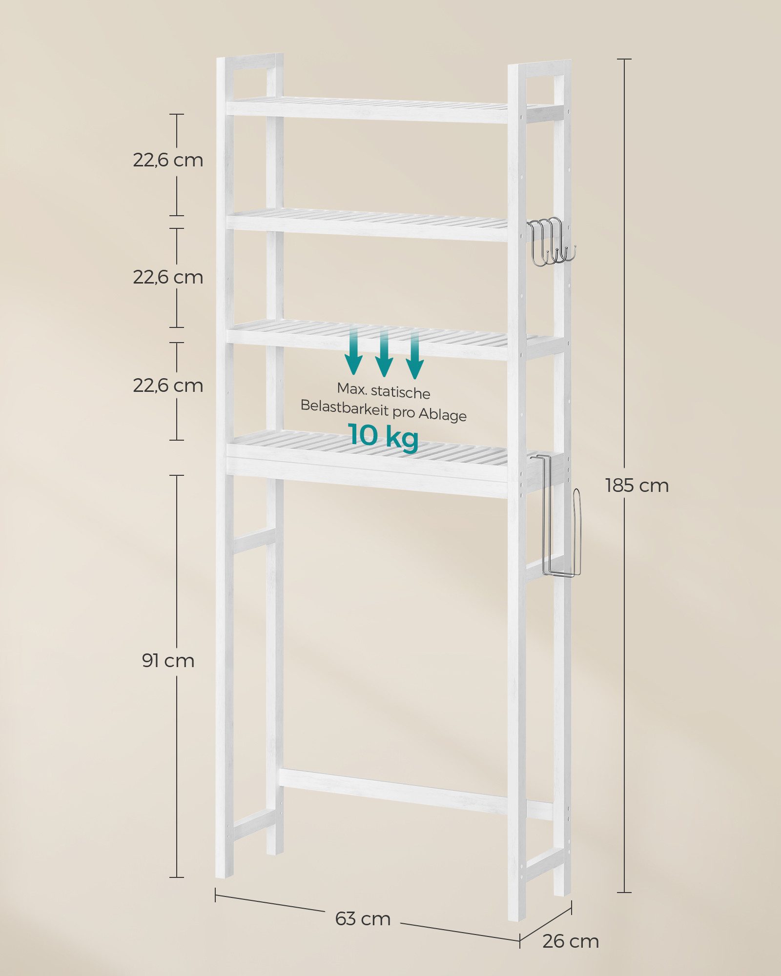 SONGMICS Badregal Toilettenregal, Badezimmerregal, geeignet für die meisten Toiletten, 4-stöckiges Badregal, verstellbare Ablagen, platzsparend – Bild 4 von 5