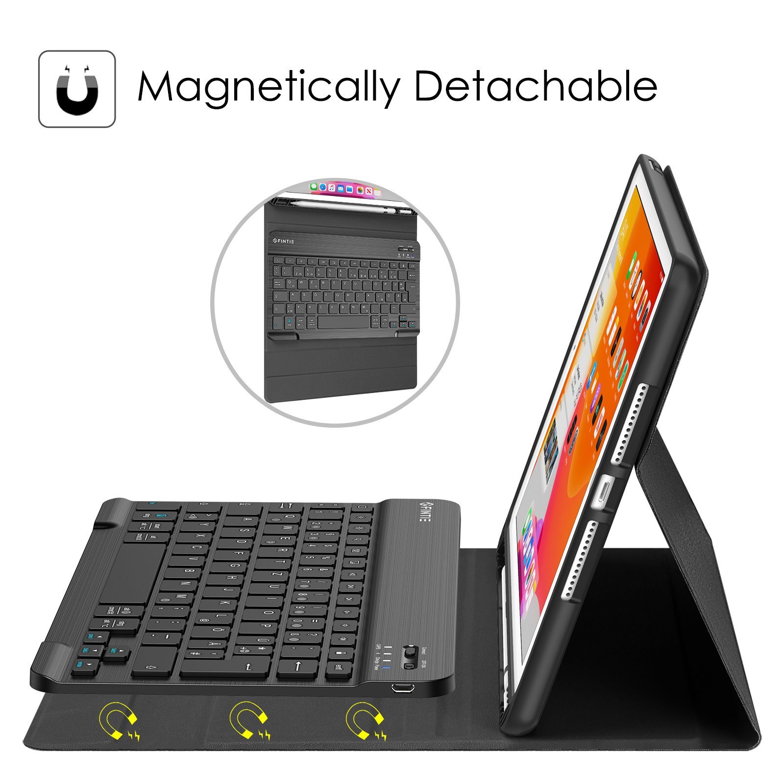 Fintie Tablet-Hülle mit Tastatur für iPad 10.2 Zoll(9/ 8/ 7 Generation - 2021/2020/2019), Soft TPU Case mit Pencil Halter, magnetisch Tastatur mit QWERTZ Layout