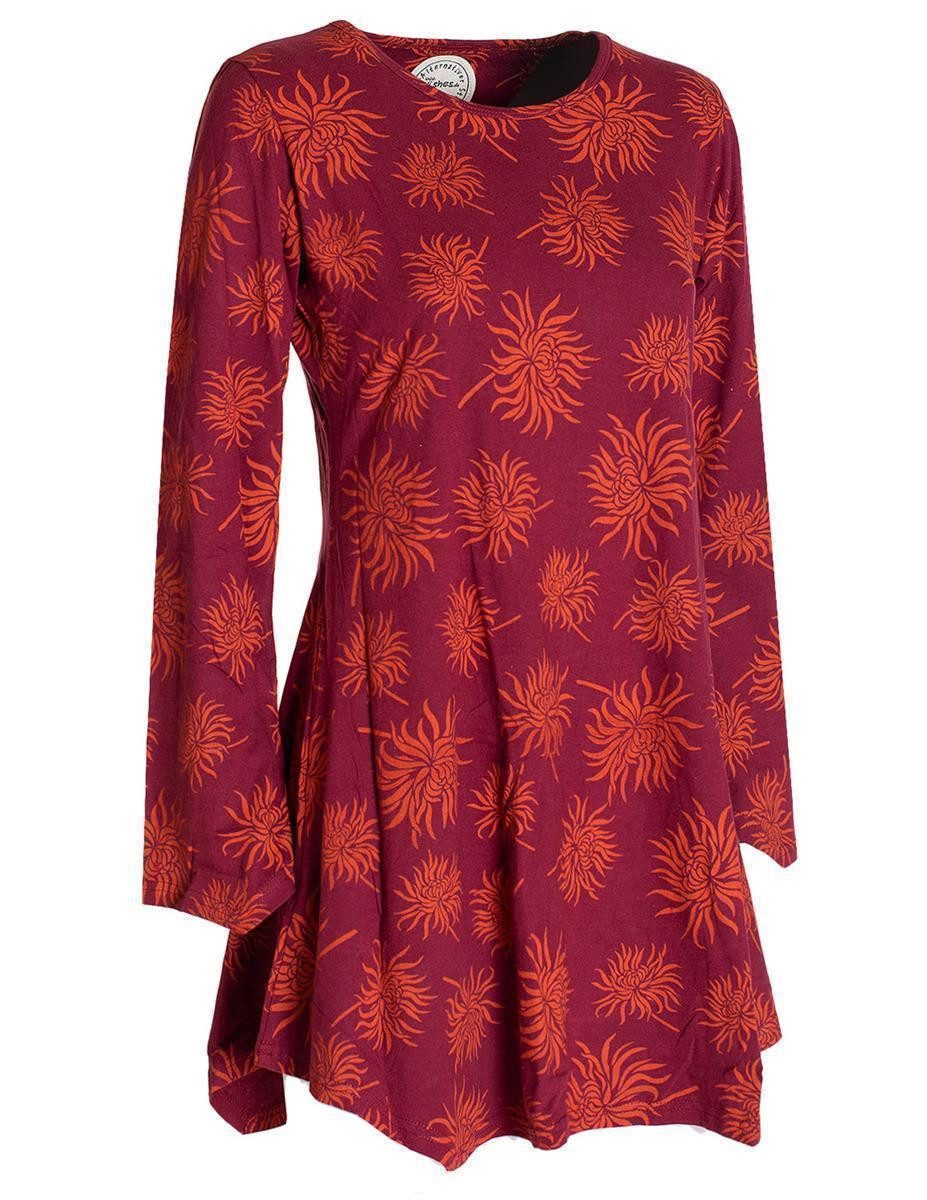 Vishes Tunikakleid Langarm Damen Blumen-Tunika Shirt-Kleid Glockenärmel Baumwolle Hippie, Boho, Goa Style – Bild 5 von 5