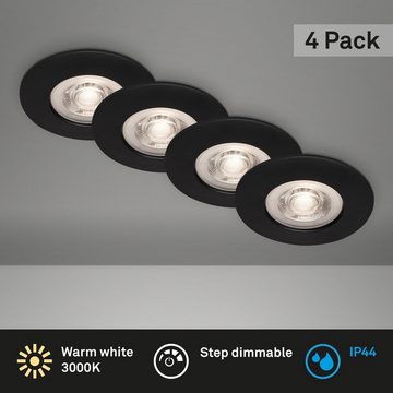 Briloner Leuchten LED Einbauleuchte 7999-045, LED fest verbaut, Warmweiß, 4er Set, ultraflach, IP44, Warmweiß 3000K, schwarz, 9 cm