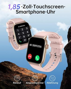 LLKBOHA IP68 wasserdichte Telefonfunktion Damen's Smartwatch (1,85 Zoll, Android/iOS), mit SpO2/Herzfrequenzmonitor Schlafmonitor, Schrittzähler