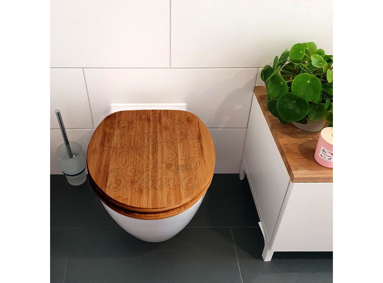 Thumbnail - banjado WC-Sitz Bambus mit Gravur All Things are possible (umweltfreundliches Material, integrierte Absenkautomatik), 45...