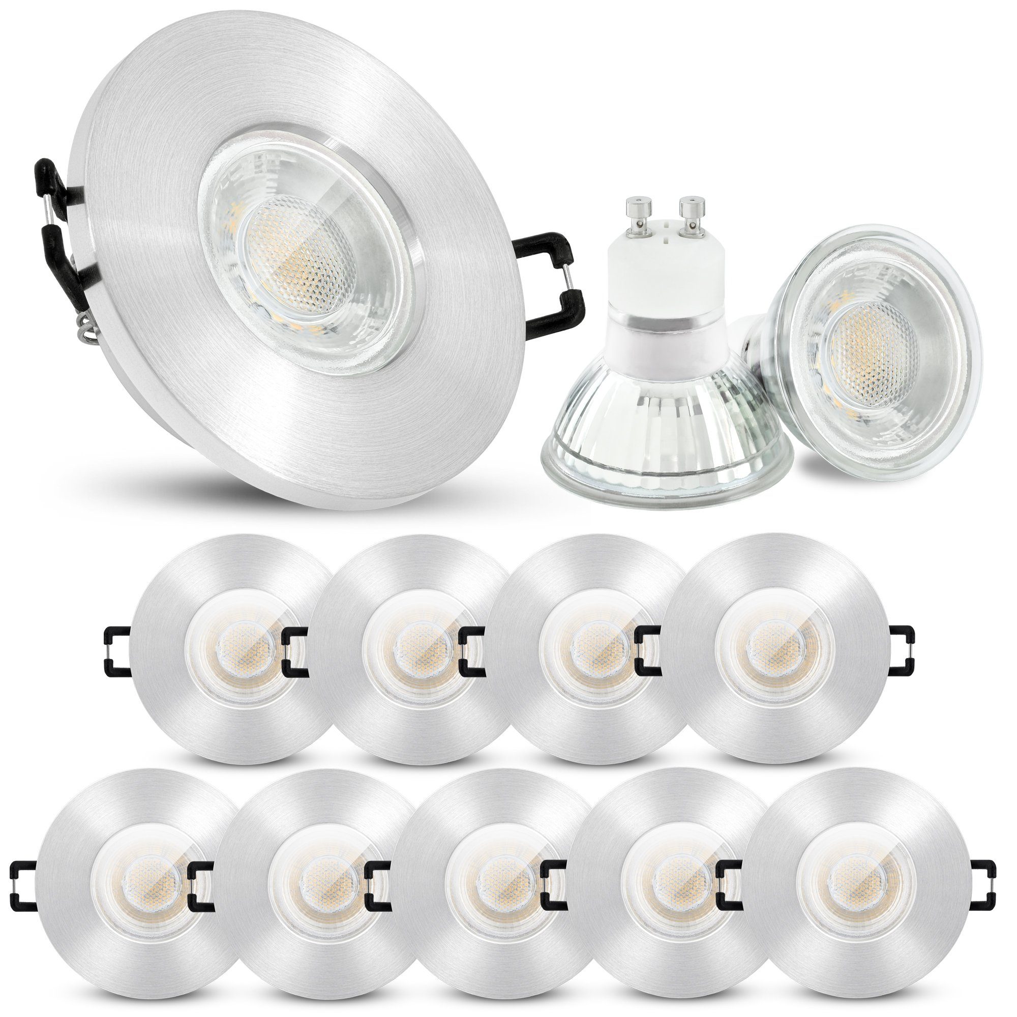 linovum LED Einbaustrahler 10er Set LED Einbauleuchten IP65 warmweiss GU10 5W 230V, Warmweiß bis Tageslicht