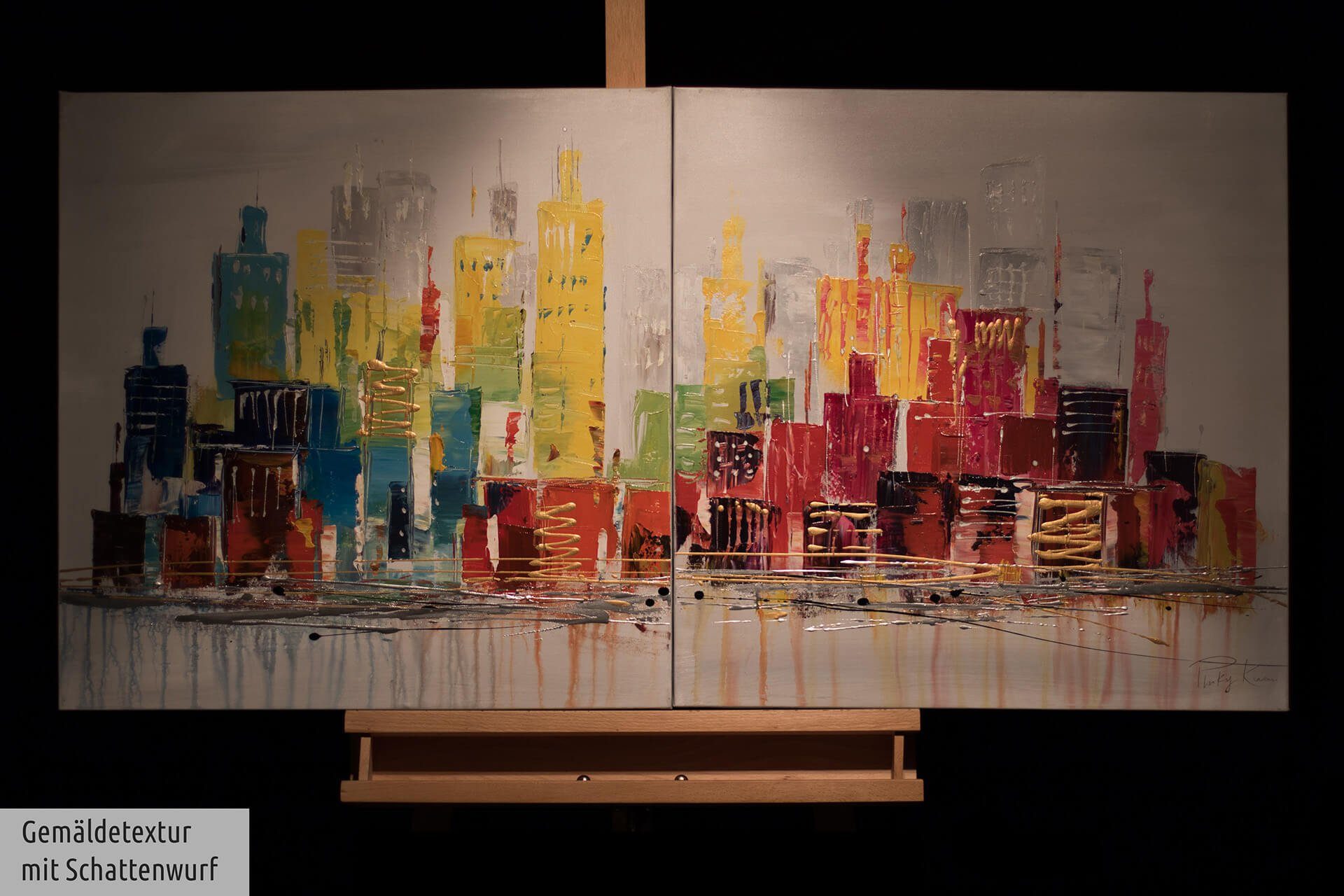 KUNSTLOFT Gemälde City of Lights 120x60 cm, Leinwandbild 100% HANDGEMALT Wandbild Wohnzimmer