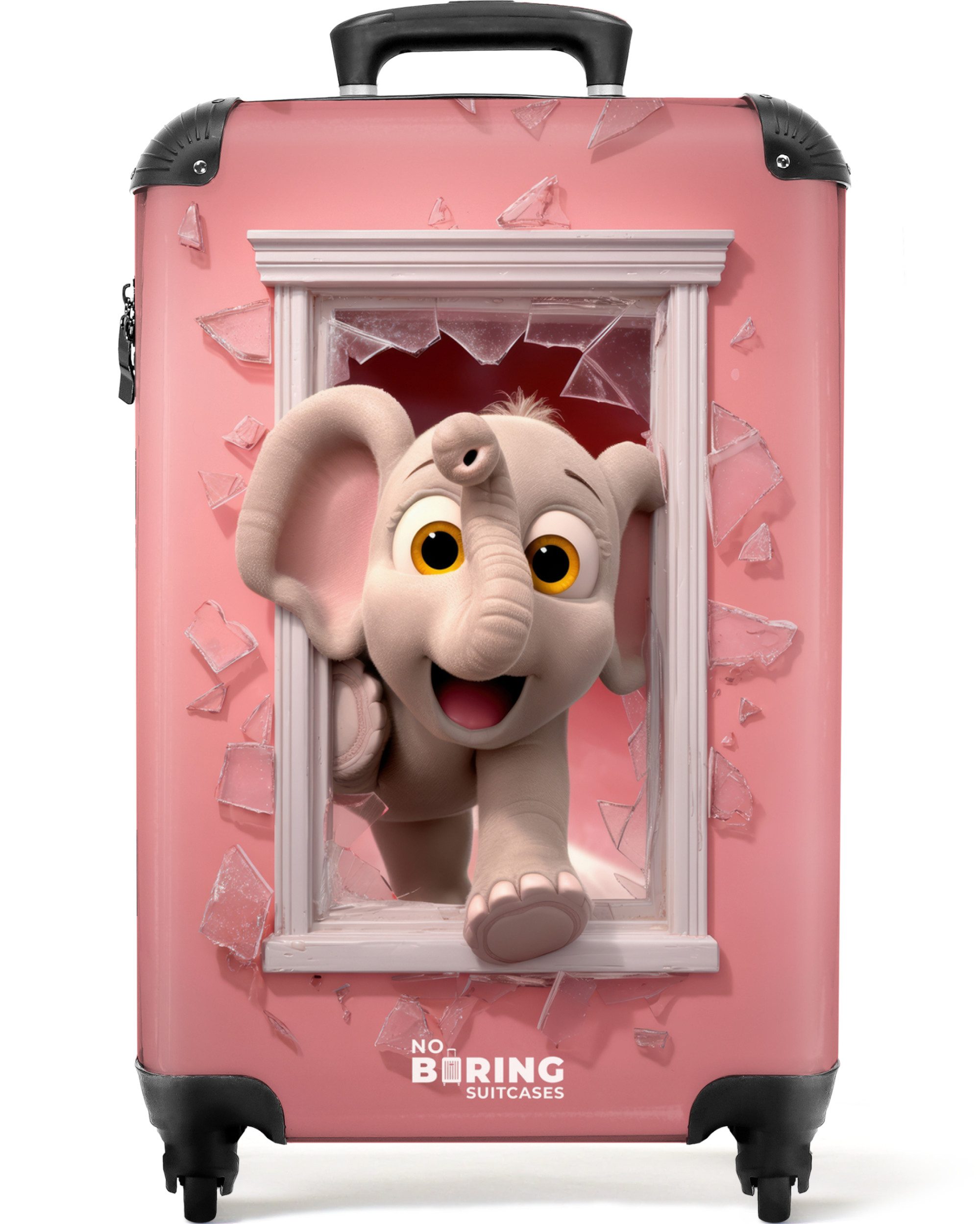 Kinderkoffer Elefant durchbricht rosa Glasfenster 55x35x20cm