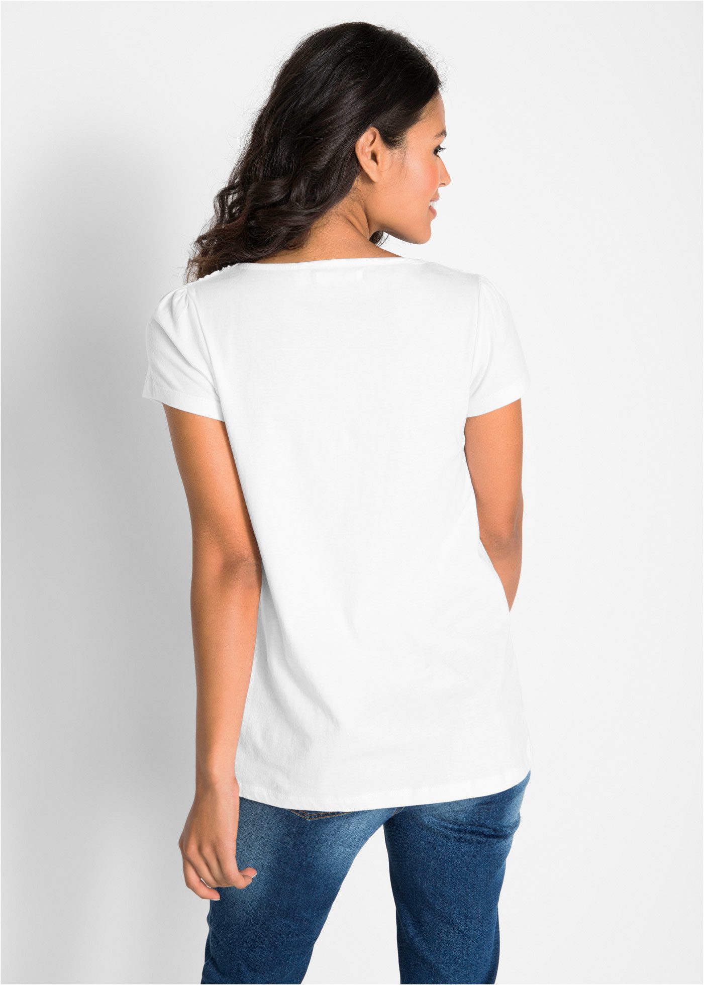bonprix T-Shirt bequeme Passform, mit Spitzenapplikation in Häkel-Optik, aus Baumwolle