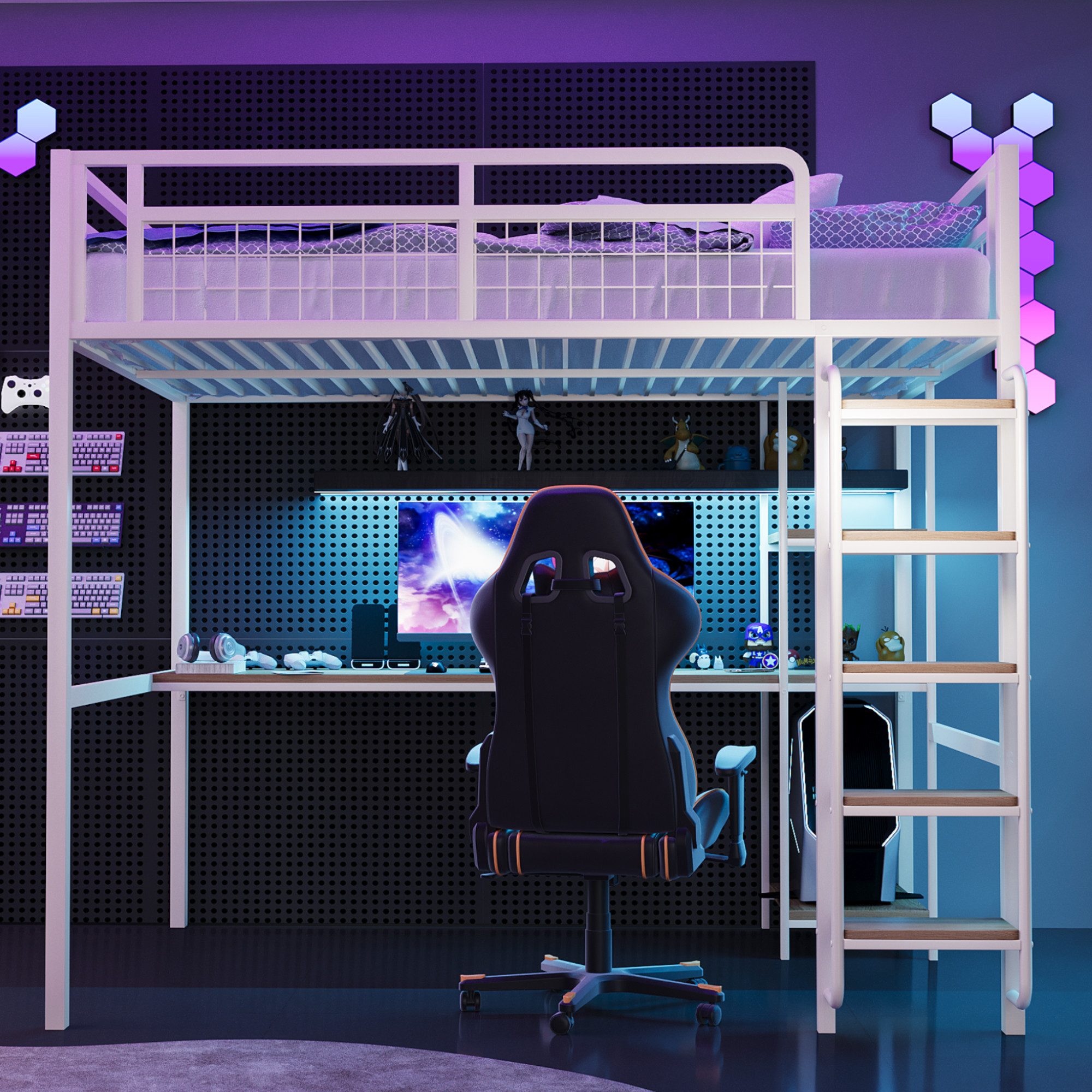 Flieks Hochbett Metallbett 140x200cm mit Sicherheitsleiter, Schreibtisch un günstig online kaufen