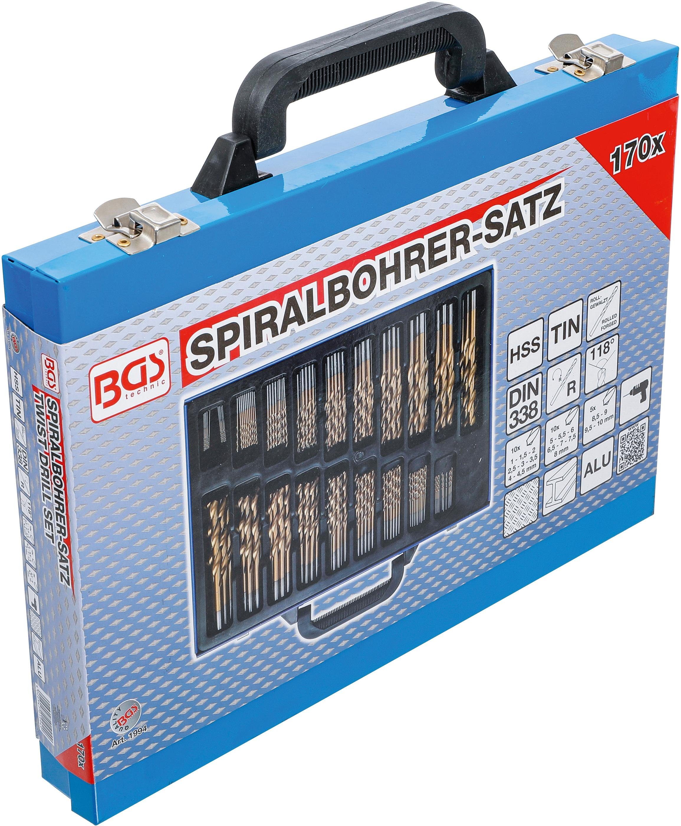 BGS technic Spiralbohrer Spiralbohrer-Satz, - 10 HSS, titan-nitriert, mm, 1 170-tlg