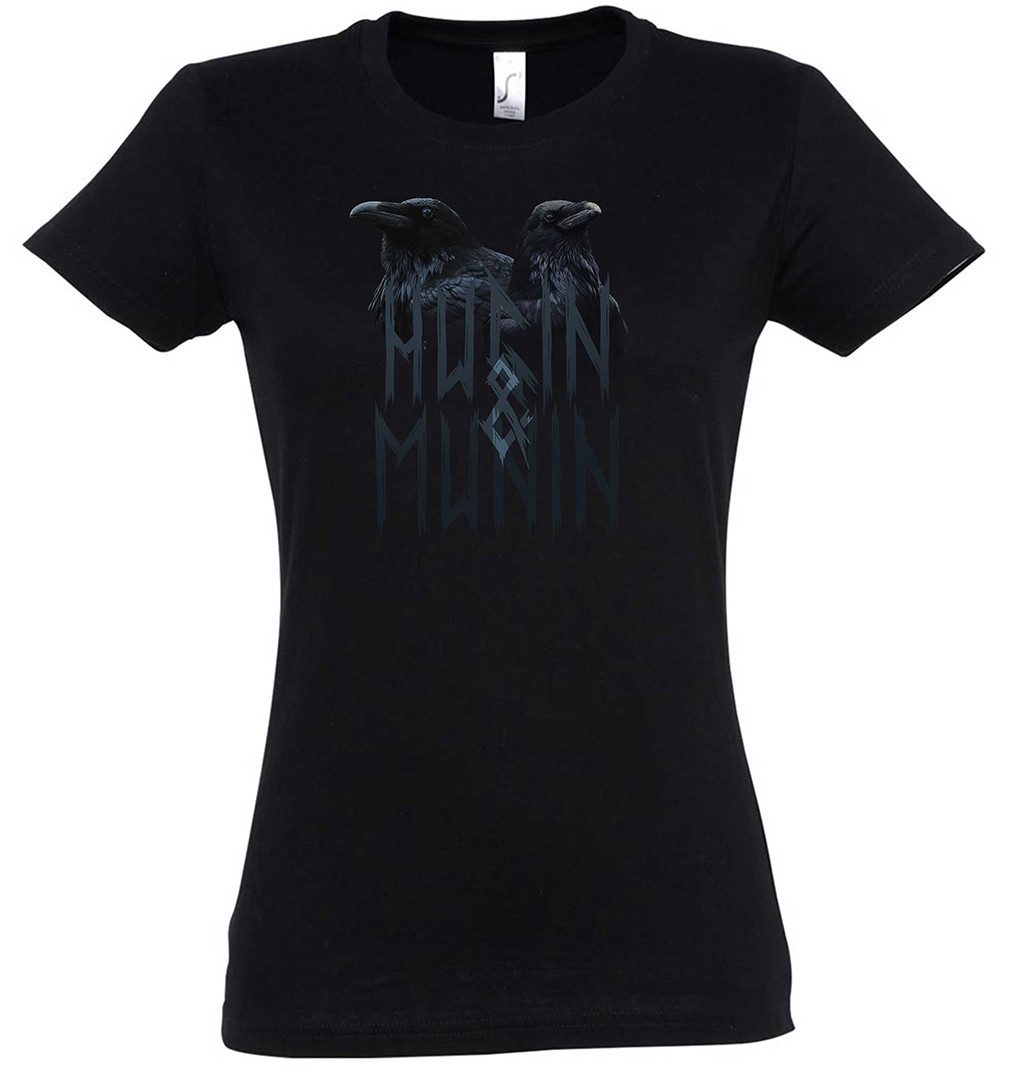 Urban Backwoods Print-Shirt Hugin and Munin V Damen T-Shirt Hugin Munin Odins Raben Odhins Ravens (1-tlg) Odin Thor Vikings Wikinger