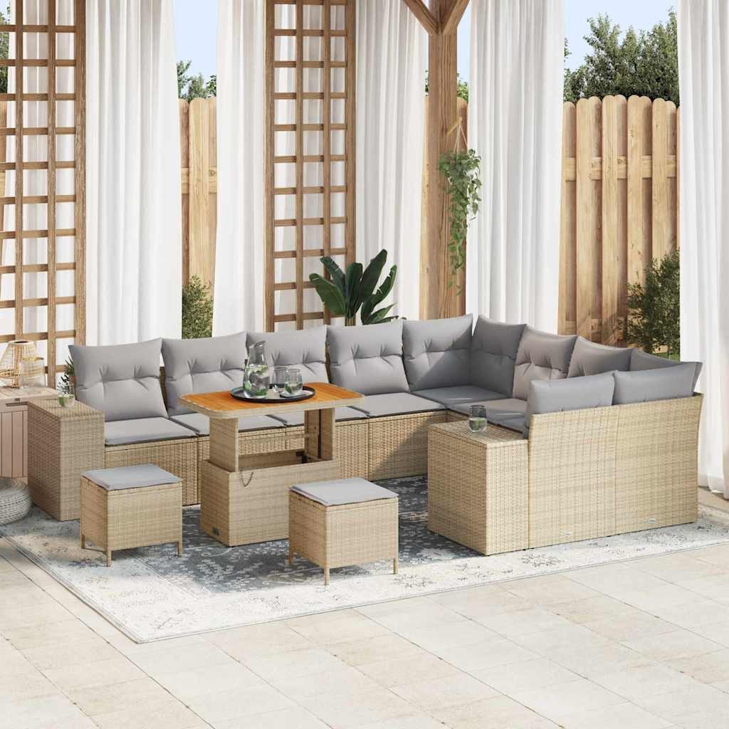vidaXL Gartenlounge-Set Gartensofa-set 12 Stk. Beige Poly-Rattan, (12-tlg)