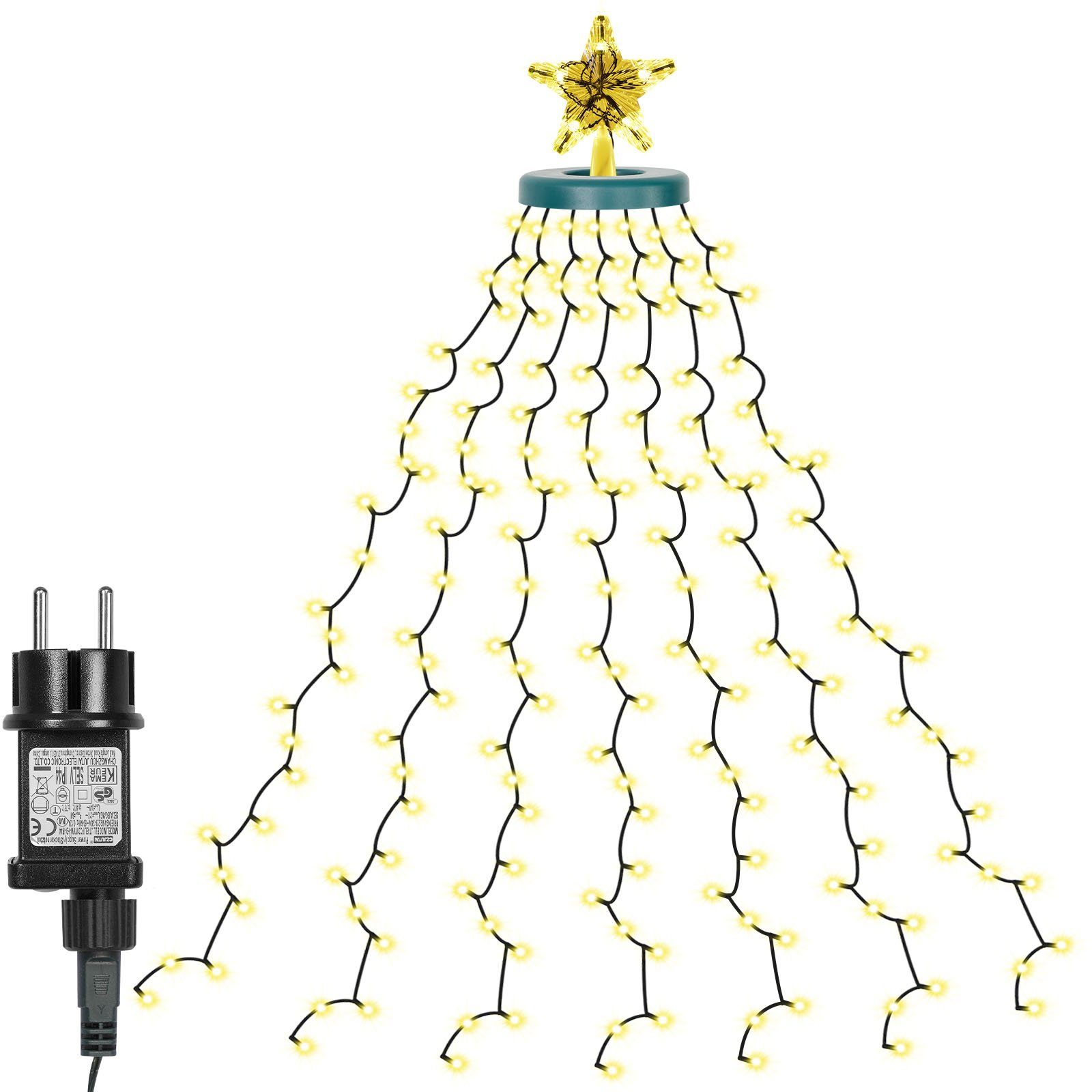 Rosnek LED-Lichtervorhang 31V, wasserdicht; Modi, Timer, Deko; 16 8 2/3M; Weihnachtsbaum, Dachgarten Speicherfunktion; Stern-Topper, 410/490LEDs Stränge, für