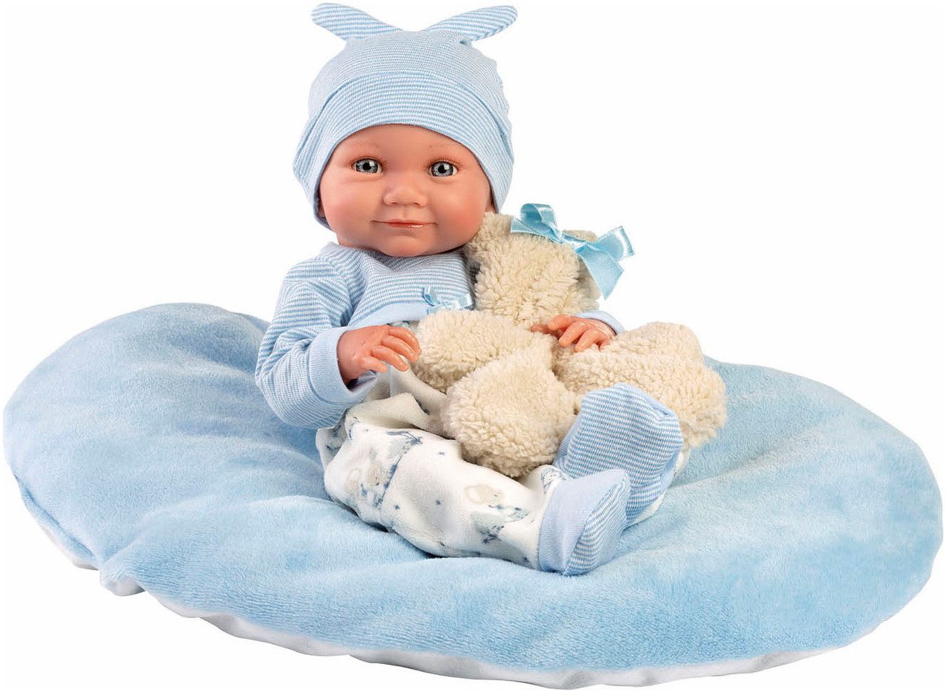 Llorens Babypuppe Nico mit Kissen, blau, 40cm, Made in Europe