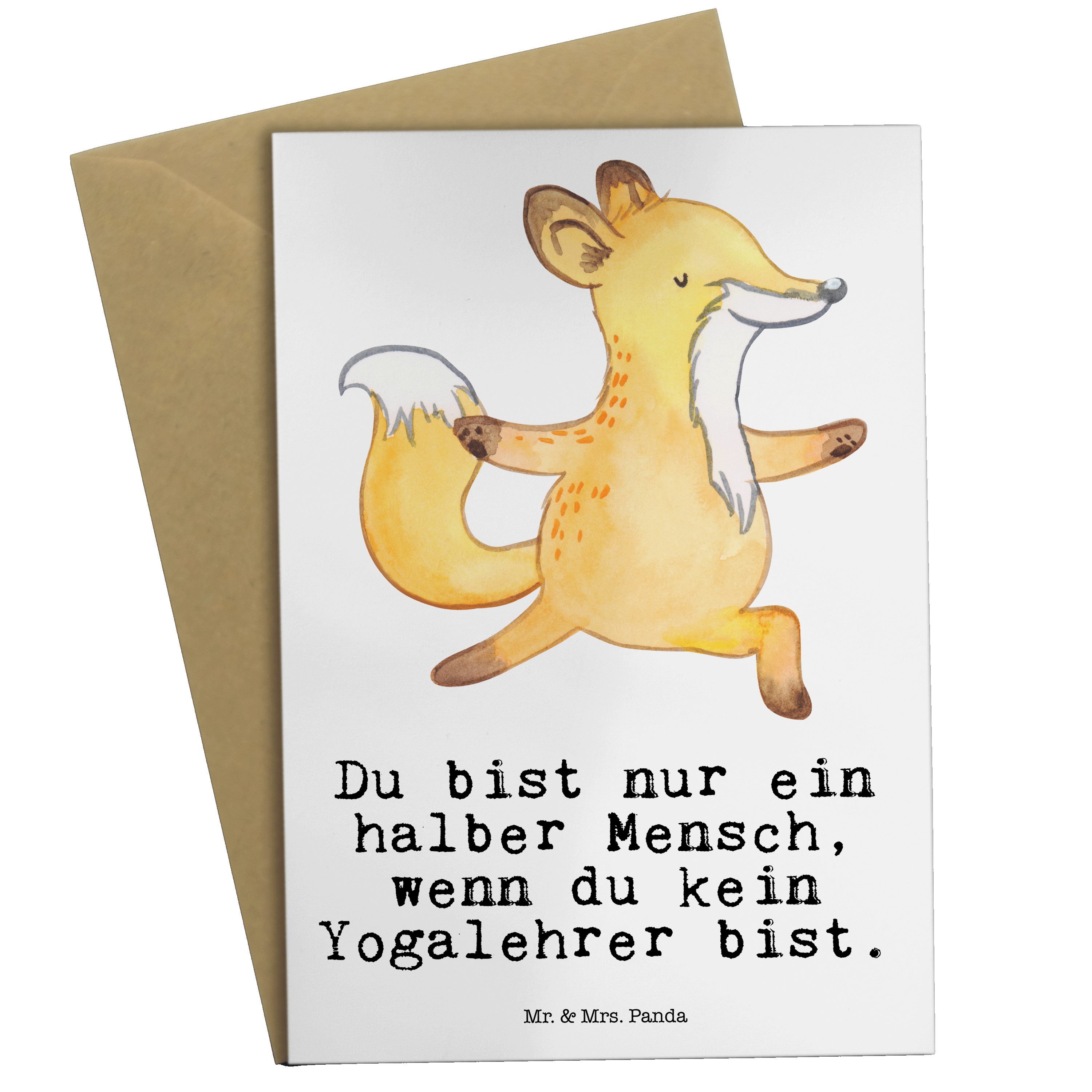 Mr. & Mrs. Panda Grußkarte Yogalehrer mit Herz - Weiß - Geschenk, Hochzeitskarte, Abschied, Klap