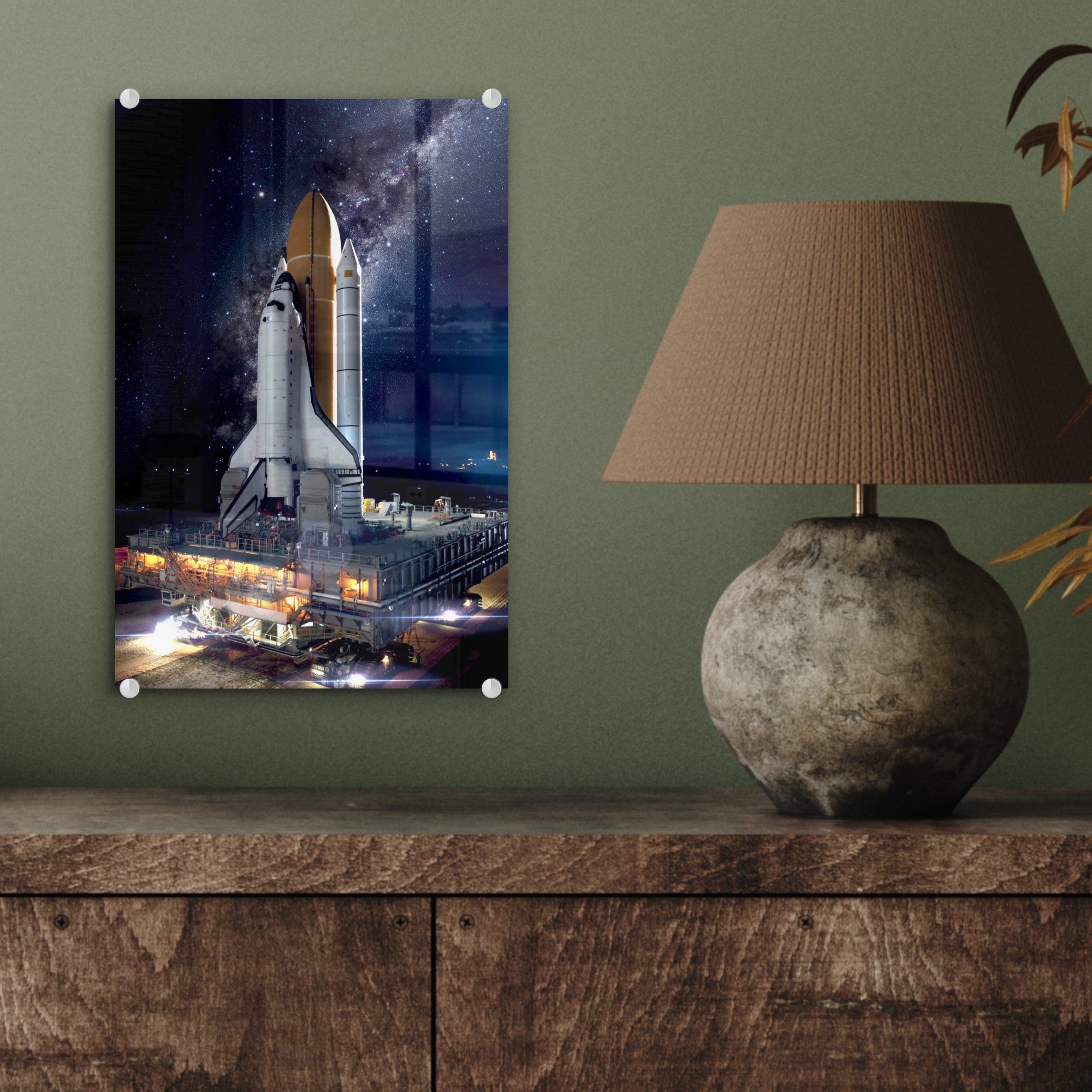 Weltraum Bilder Acrylglasbild St), - - Glasbilder Wandbild - auf Rakete - auf Wanddekoration - Foto (1 Glas Sterne, Glas MuchoWow