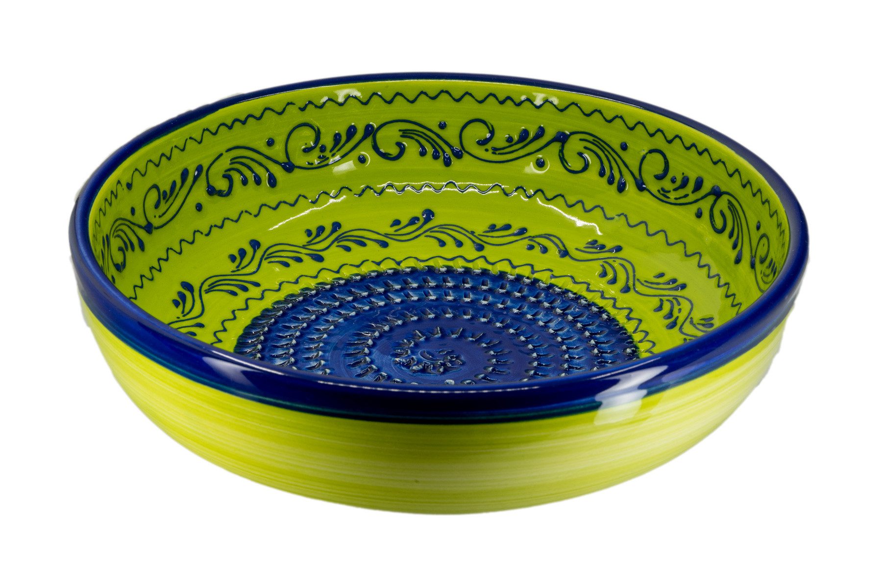 Kaladia Multireibe mittlere Reibeschüssel in Grün & Blau - ca. 23 x 6 cm - Zutatenreibe, Keramik, handbemalte Küchenreibe auch als Serviergefäß nutzbar - Made in Spain