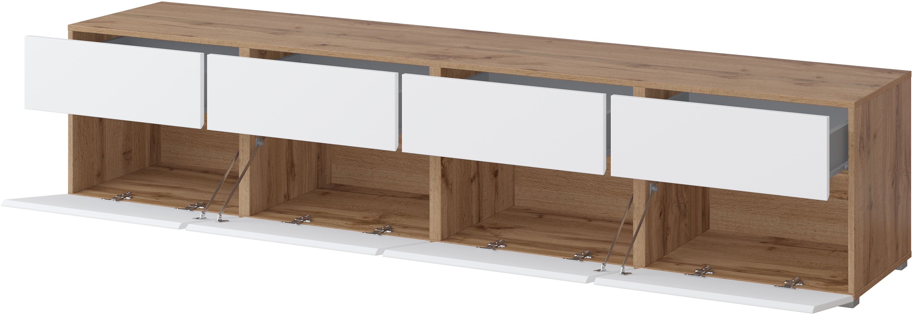 OTTO home Lowboard Cross, moderne grifflose TV-Kommode,4 Klappen/4 Schubkästen, Breite 225 cm, TV-Schrank mit viel Stauraum, TV-Board