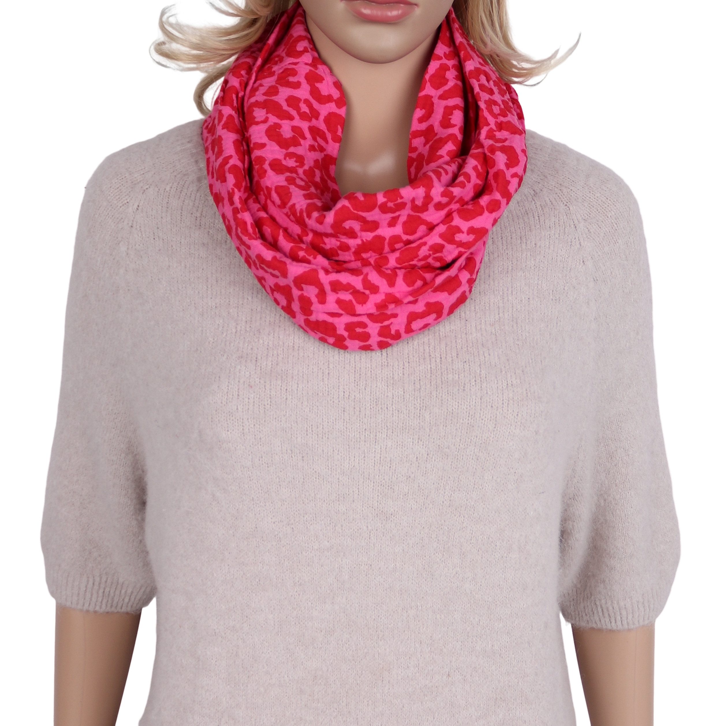 MIRROSI Loop Damen Schal aus Musellin, Made in Italy 70x20cm, Leo, Schlauchschal, (Zweimal um den Hals wickelbar, ca.70x20cm), Damen Halstuch ideal für Frühling, Sommer oder Herbst