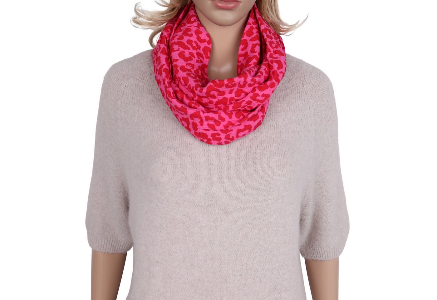 MIRROSI Loop Damen Schal aus Musellin, Made in Italy 70x20cm, Leo, Schlauchschal, (Zweimal um den Hals wickelbar, ca.70x20cm), Damen Halstuch ideal für Frühling, Sommer oder Herbst