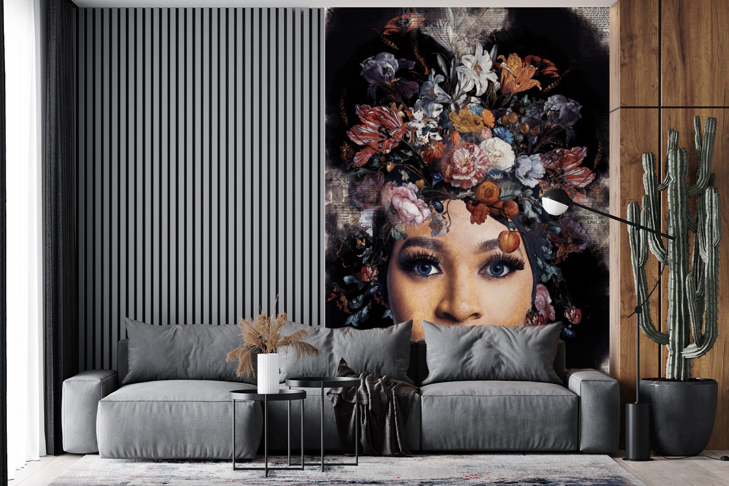 MuchoWow Wohnzimmer, Farbe Vinyl - Wandtapete St), (3 Tapete Montagefertig Frauen, für bedruckt, Fototapete Matt, Blumen -