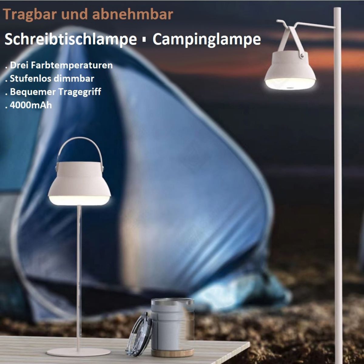 DTC GmbH Lavalampen Campinglicht, wiederaufladbar, lange Lebensdauer