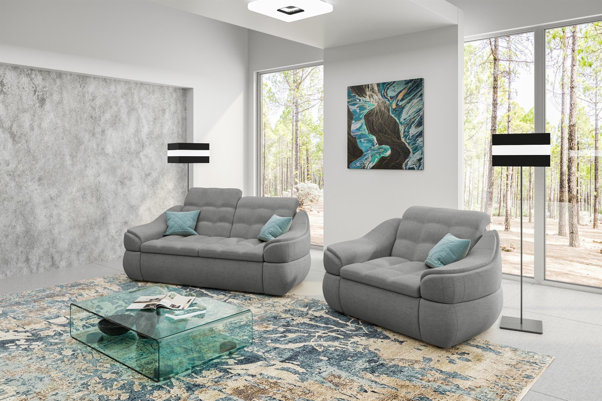 und Polstergarnitur aus Modern Alisa, (Set Sofa 2-Sitzer Design (2-tlg), Stylefy bestehend Sessel,