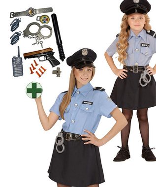 Karneval-Klamotten Polizei-Kostüm Polizistin Cop Uniform Mädchen mit Polizei Set, Kinderkostüm Komplett Polizei Mütze und Spielzeug Set Faschingskostüm