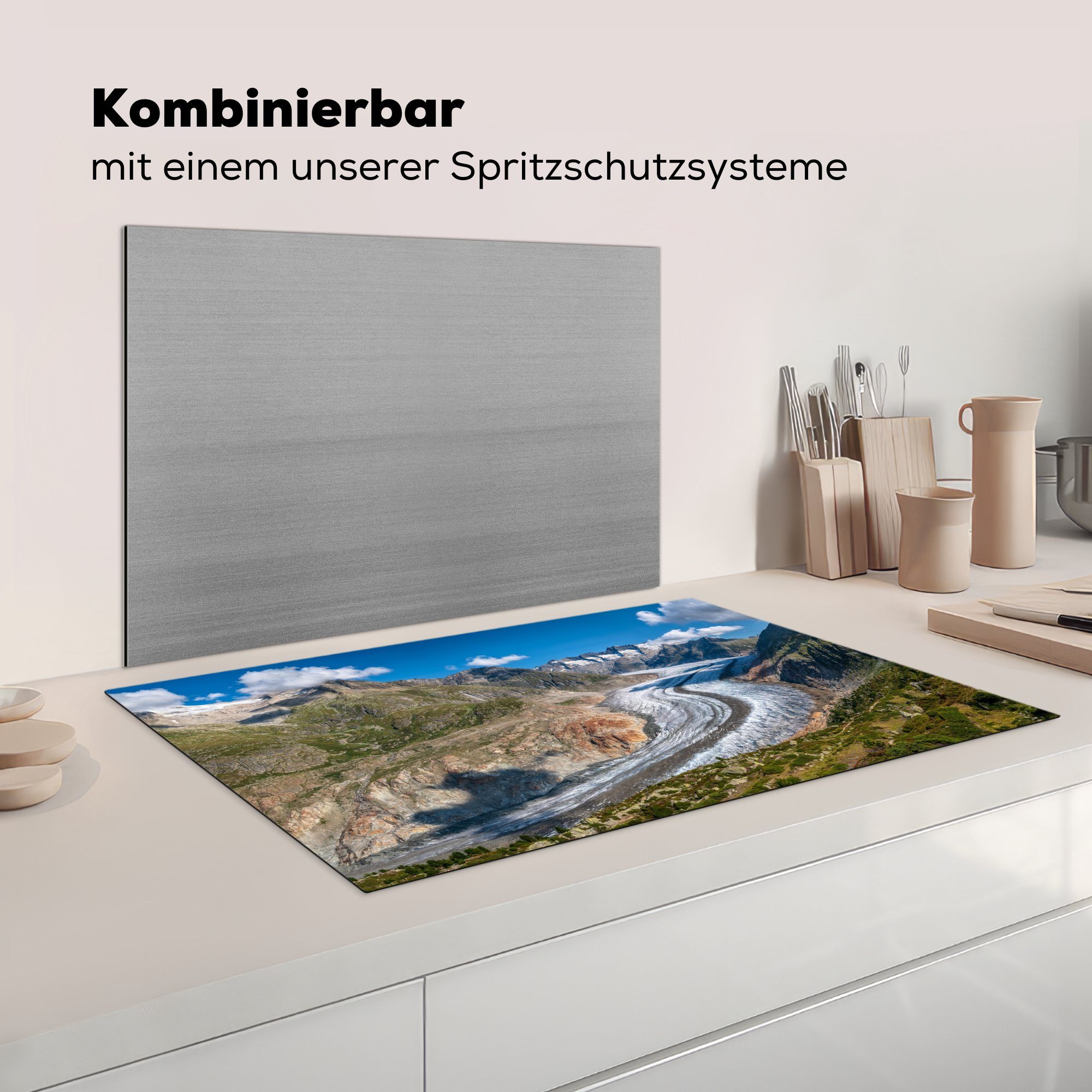 Arbeitsplatte küche tlg), Der in Vinyl, (1 cm, für Herdblende-/Abdeckplatte Schweizer 83x51 Ceranfeldabdeckung, MuchoWow Alpen, den Aletschgletscher