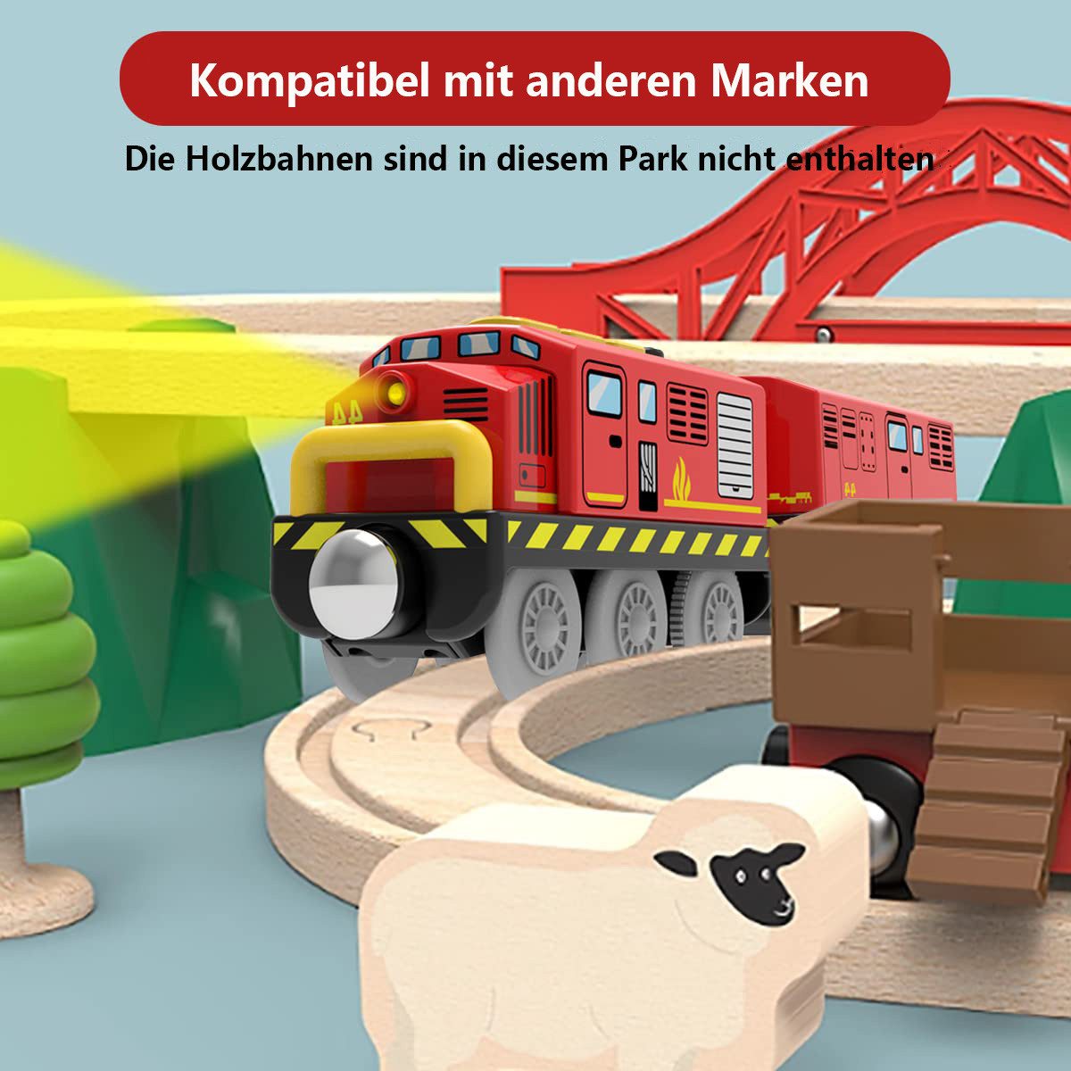 Lzbargon Spielzeug-Eisenbahn Eisenbahn Zug Elektrische lok,Holzeisenbahn Spielzeug Kinder, Lokomotivzug(Magnetverbindung), Lokomotive Kompatibel mit Holzschienen