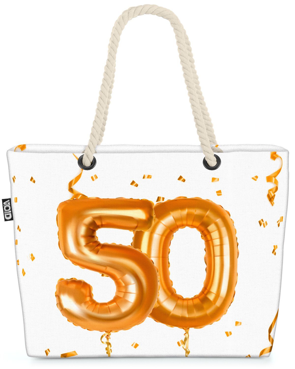 VOID Strandtasche (1-tlg), Party Hochzeit Feiern Jahreszahl Geburtstag Ballons 50 Kranz Jubiläum