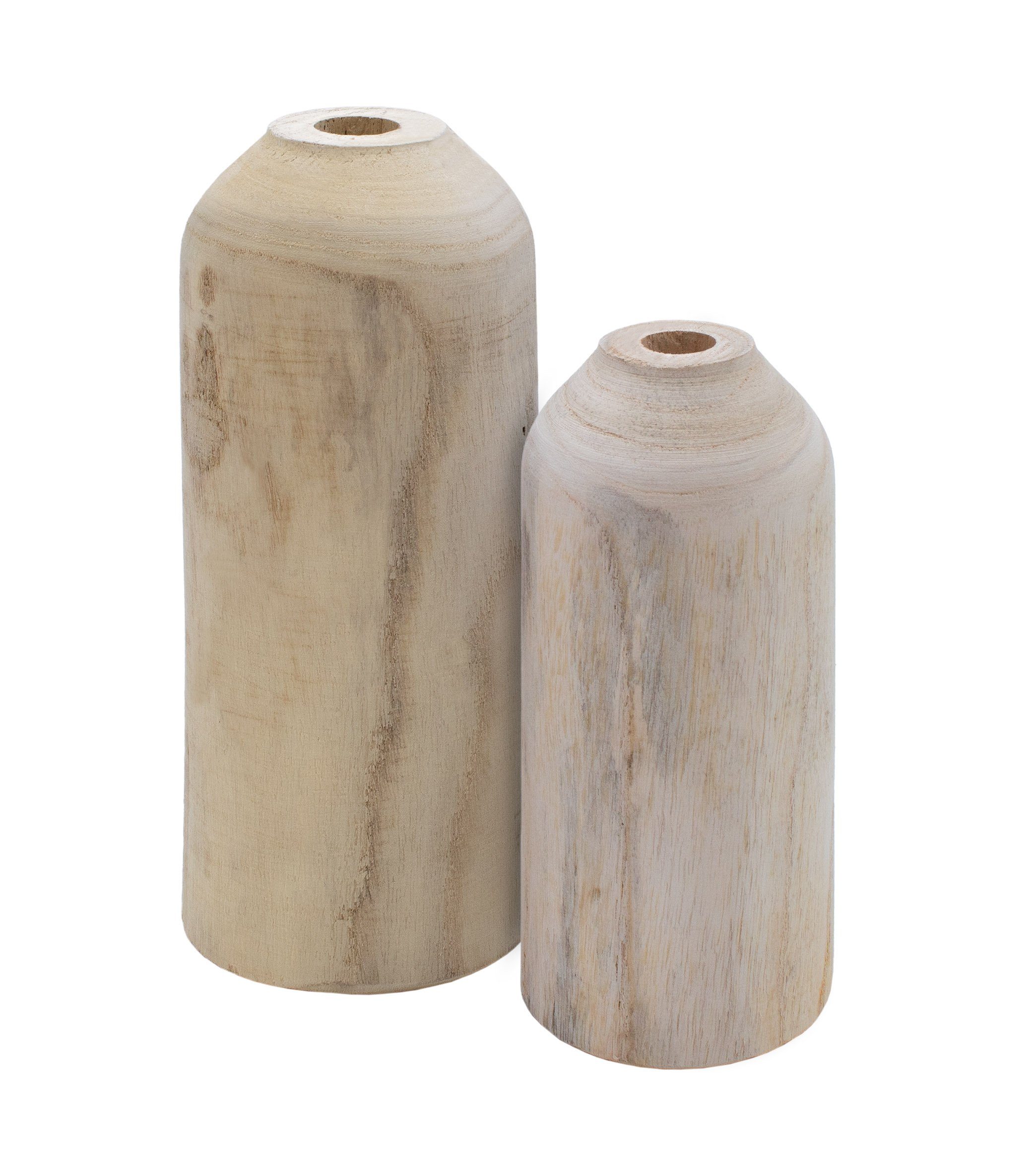 Spetebo Dekovase Holz Blumenvase 2er Set verschiedene Designs (Set, 1 St., 2er), Flasche Holzvase naturbelassen